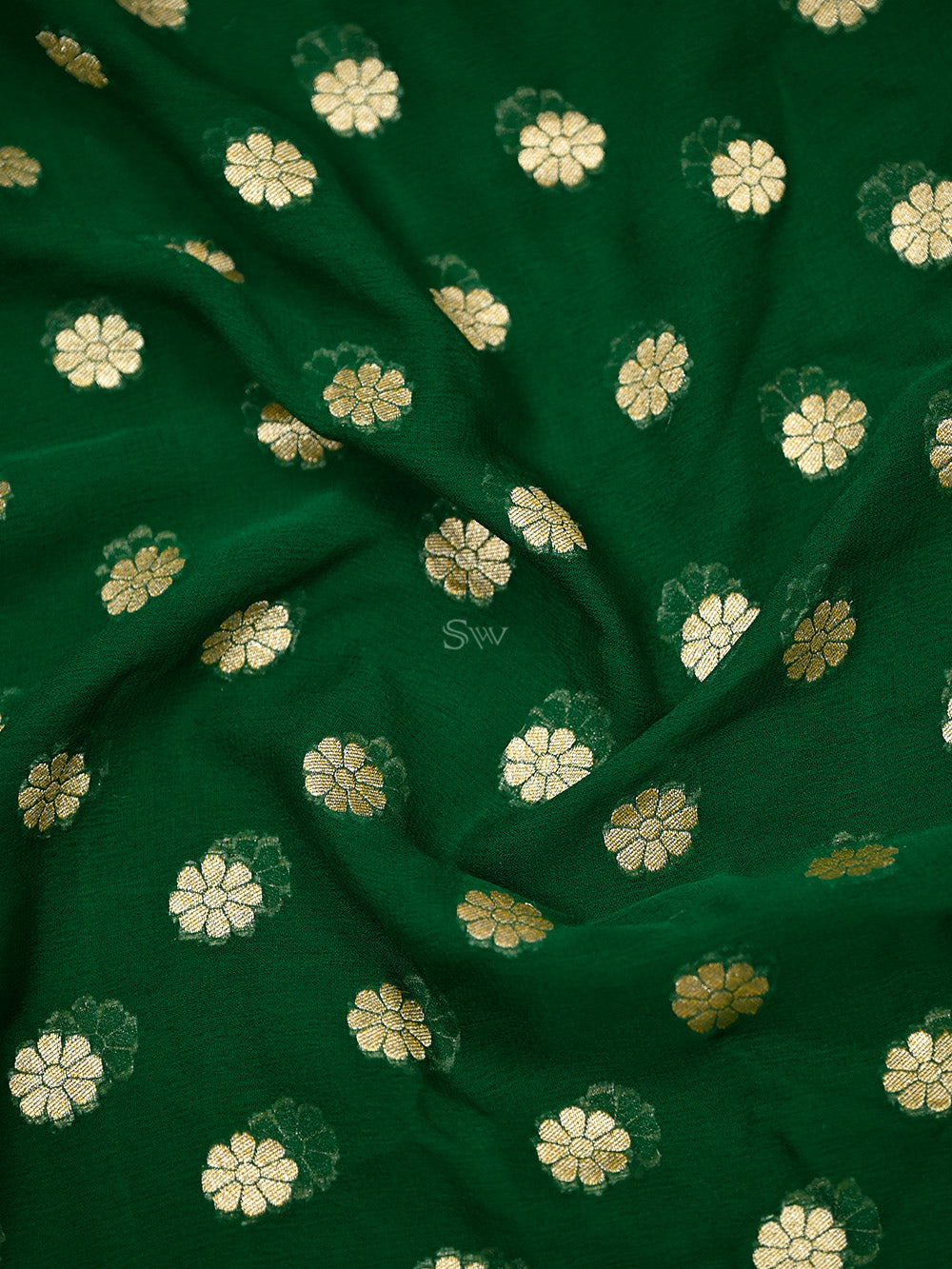 Green Booti Khaddi Georgette Handloom Banarasi Saree