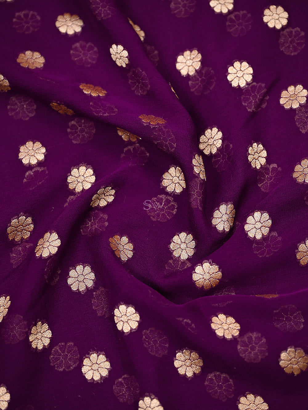 Dark Purple Booti Khaddi Georgette Handloom Banarasi Saree