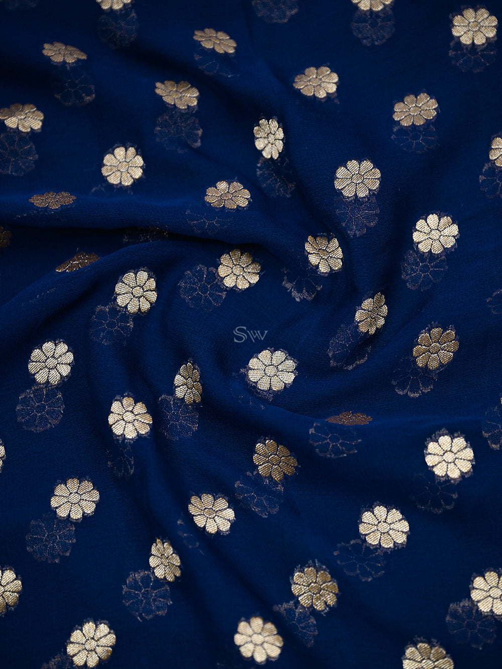 Navy Blue Booti Khaddi Georgette Handloom Banarasi Saree