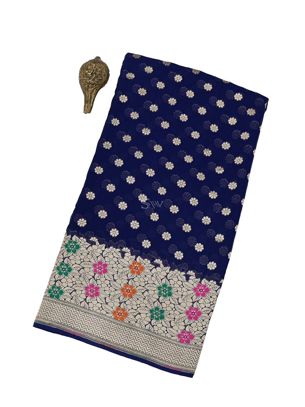 Navy Blue Booti Khaddi Georgette Handloom Banarasi Saree