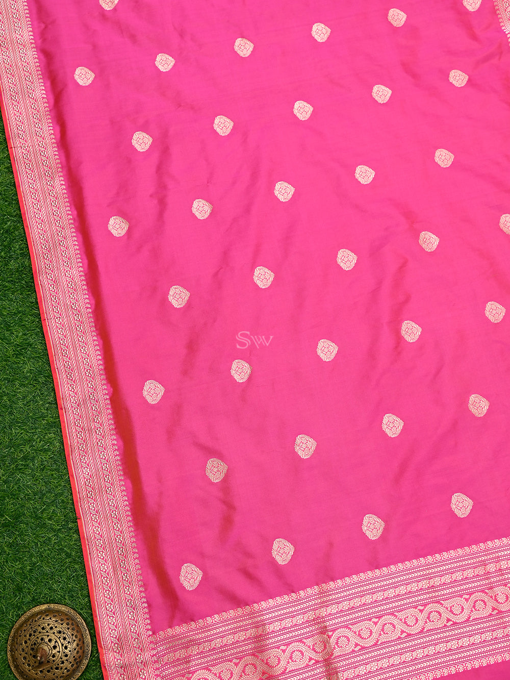 Magenta Orange Booti Katan Silk Handloom Banarasi Dupatta - Sacred Weaves