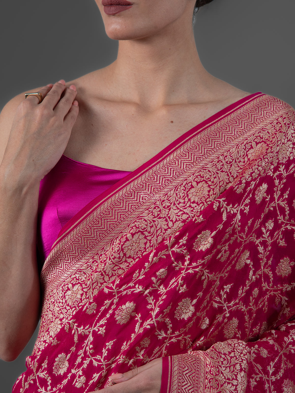 Magenta Jaal Khaddi Georgette Handloom Banarasi Saree - Sacred Weaves