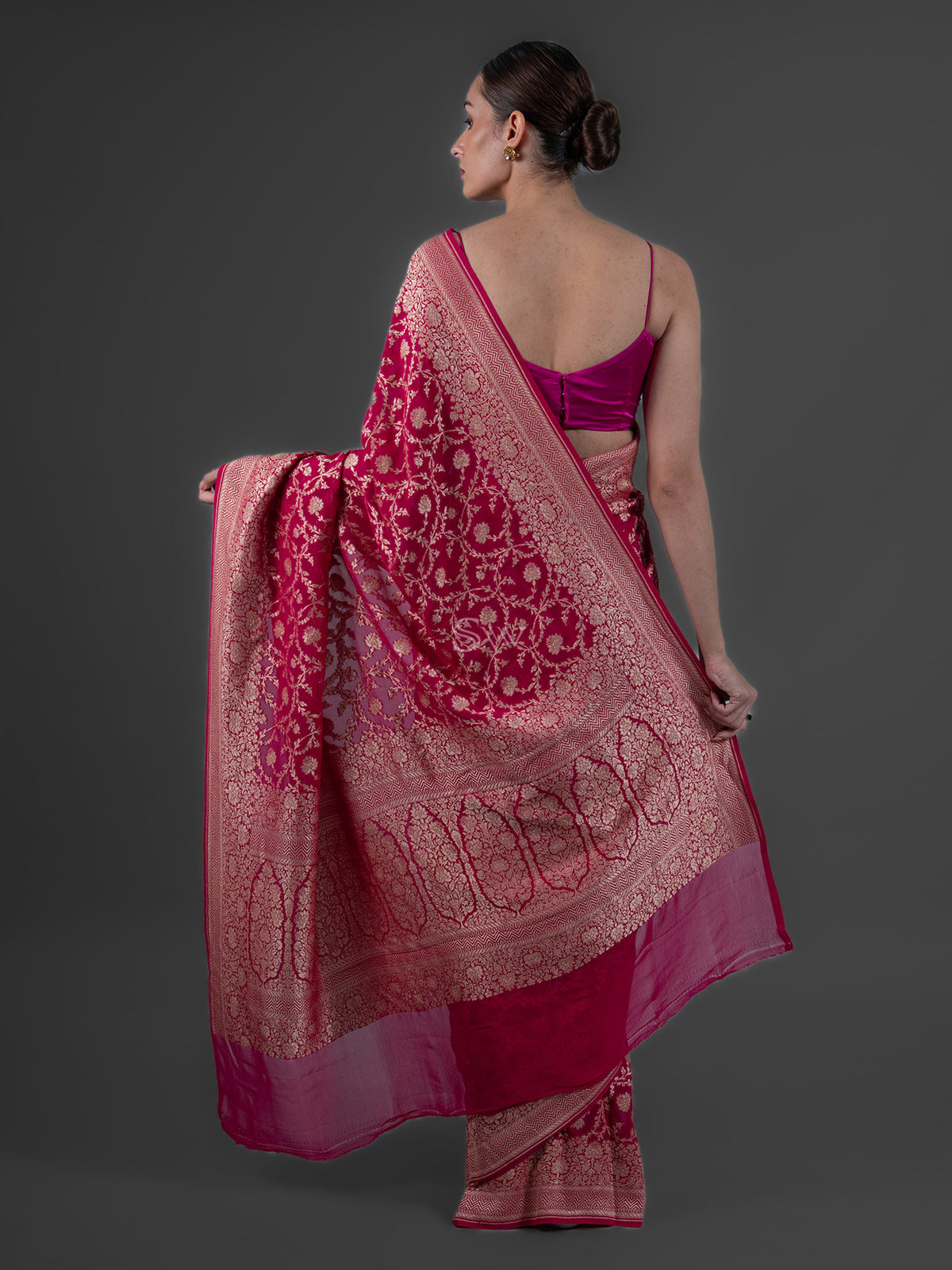 Magenta Jaal Khaddi Georgette Handloom Banarasi Saree - Sacred Weaves