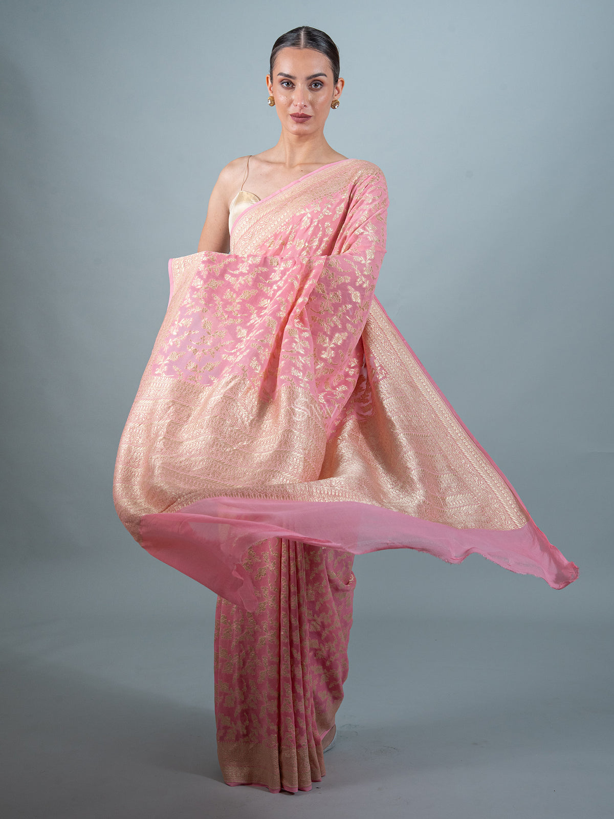 Pastel Pink Jaal Khaddi Georgette Handloom Banarasi Saree - Sacred Weaves