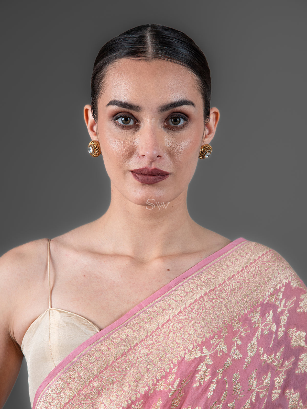 Pastel Pink Jaal Khaddi Georgette Handloom Banarasi Saree - Sacred Weaves