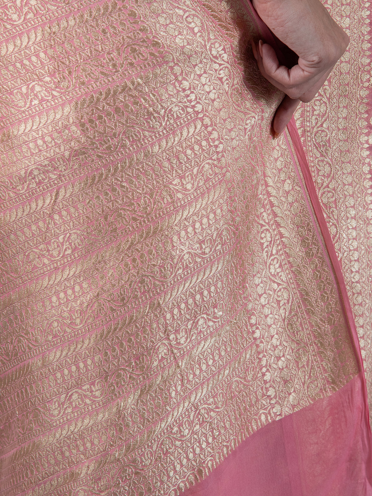 Pastel Pink Jaal Khaddi Georgette Handloom Banarasi Saree - Sacred Weaves