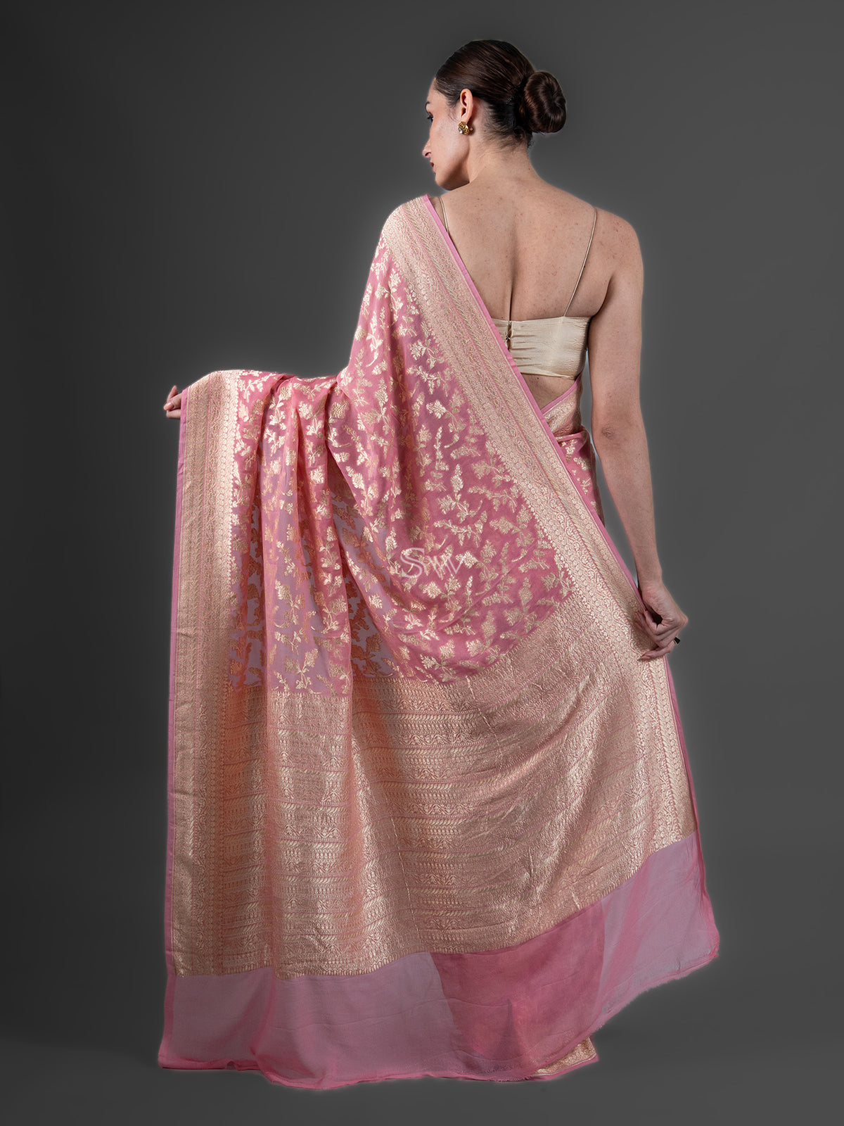 Pastel Pink Jaal Khaddi Georgette Handloom Banarasi Saree - Sacred Weaves