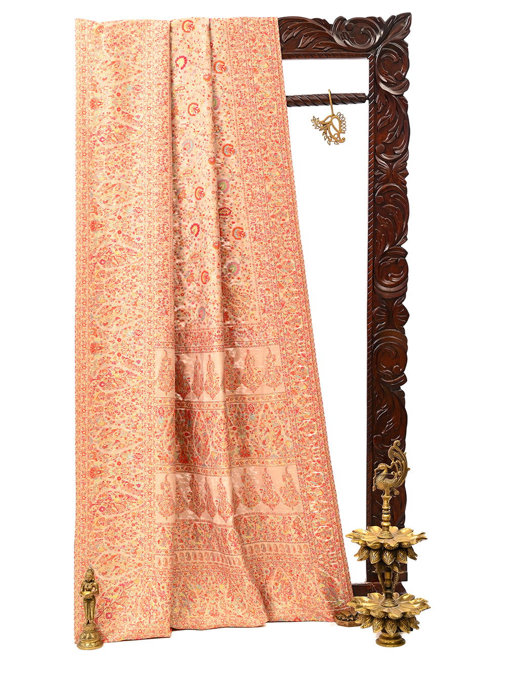 Beige Pashmina Moonga Silk Handloom Banarasi Saree