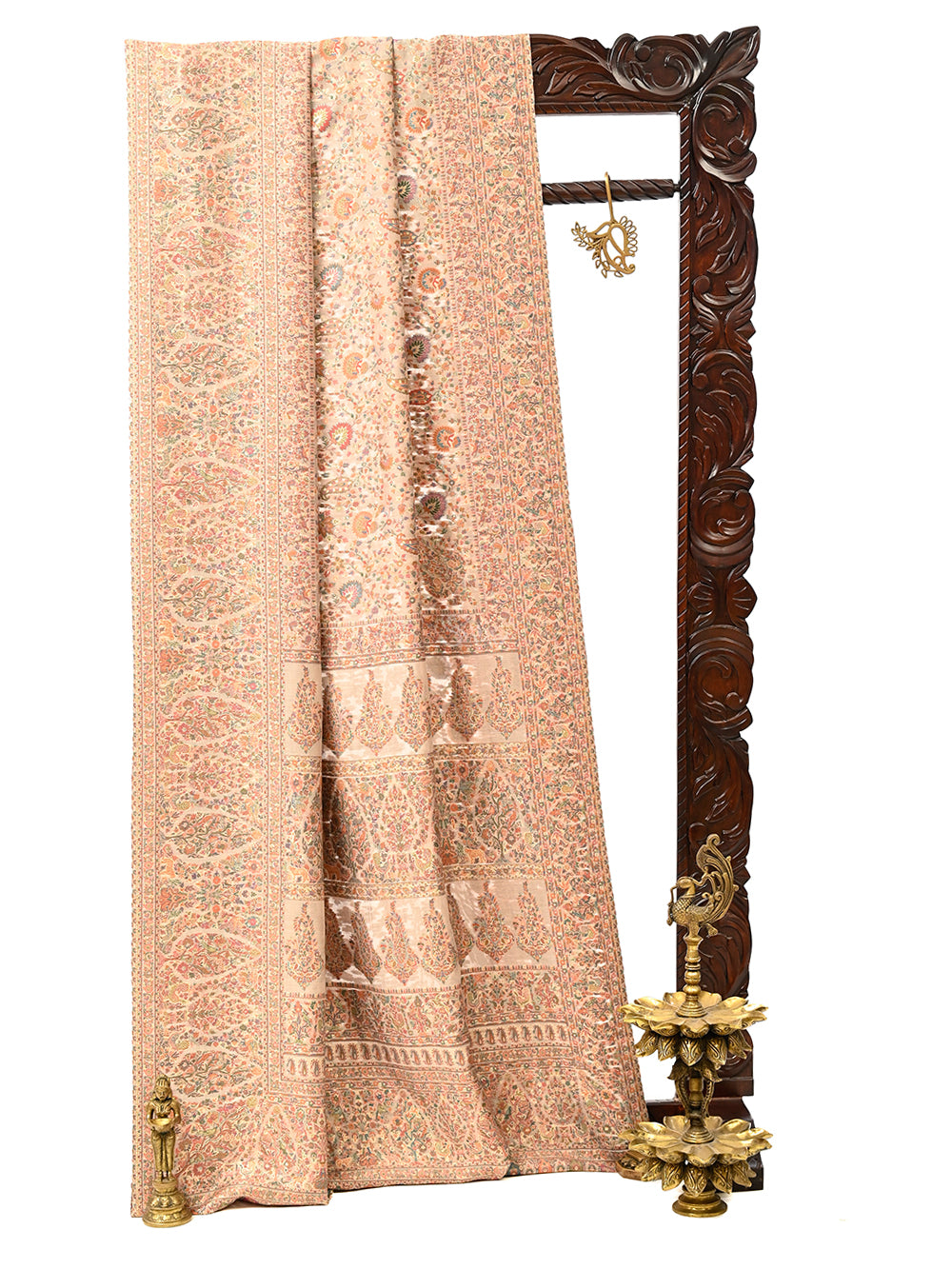 Beige Pashmina Moonga Silk Handloom Banarasi Saree