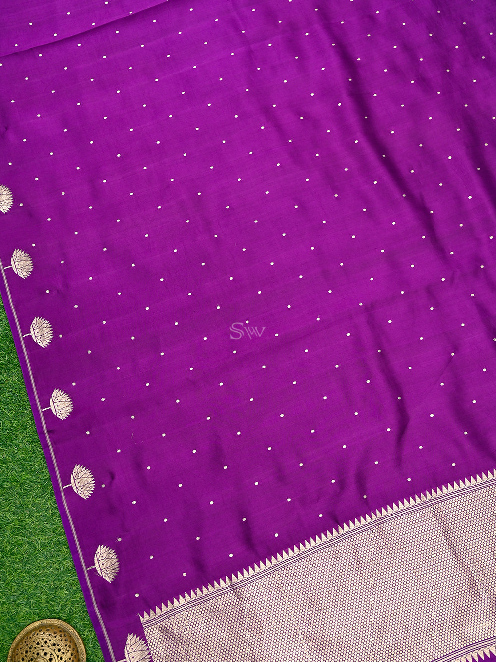 Purple Booti Katan Silk Handloom Banarasi Saree - Sacred Weaves