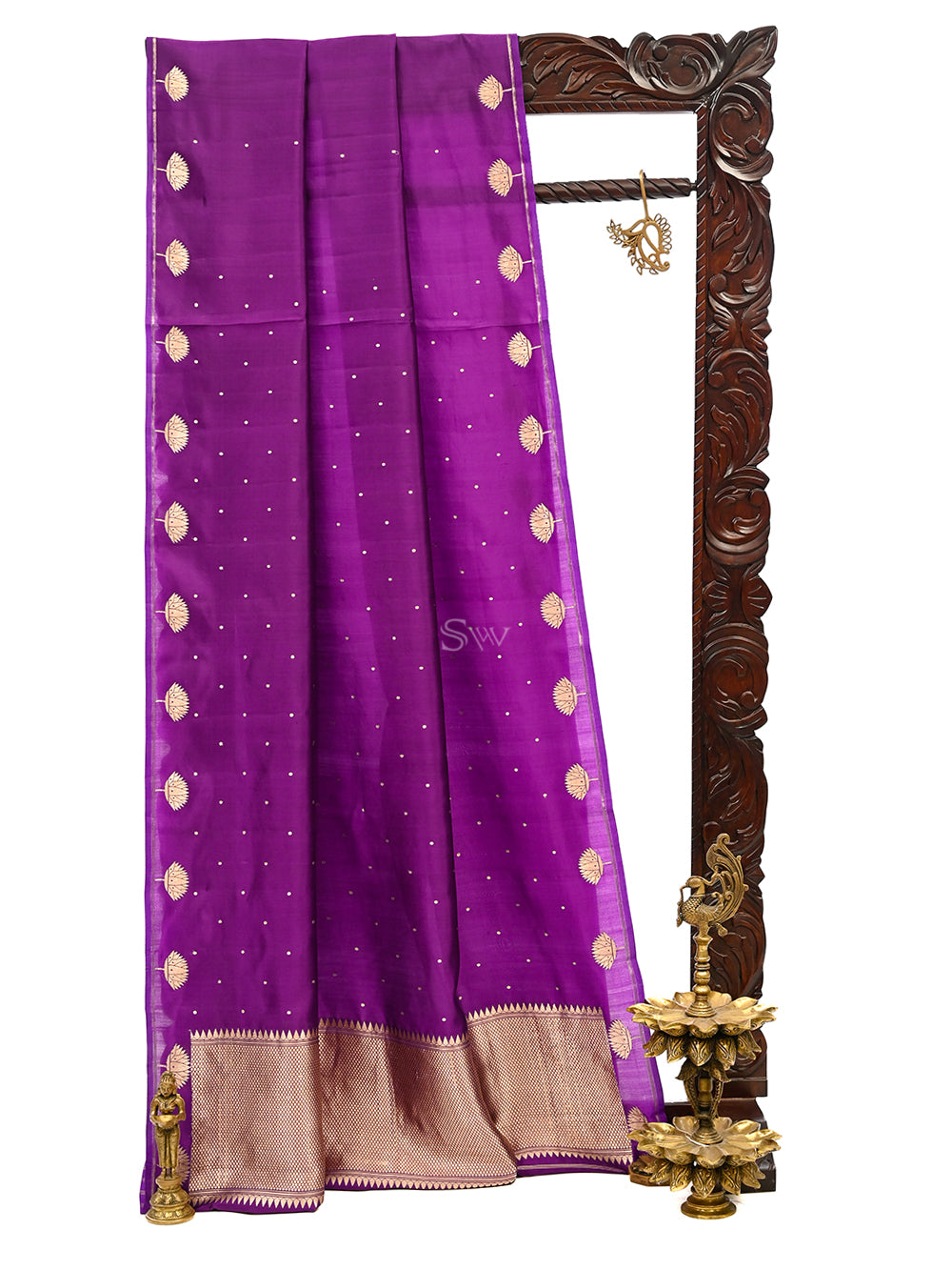 Purple Booti Katan Silk Handloom Banarasi Saree - Sacred Weaves