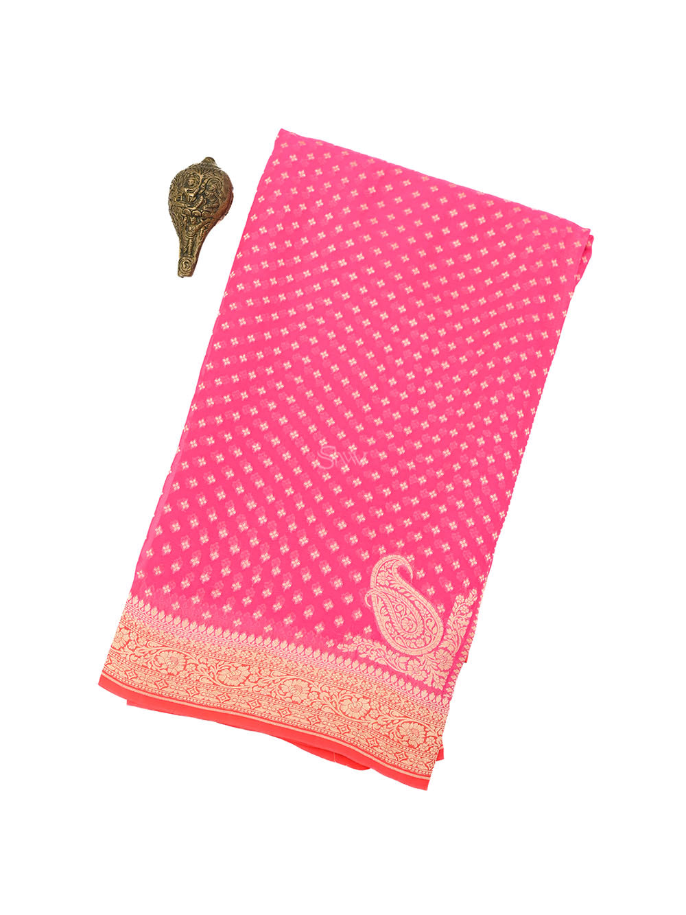 Bright Pink Konia Khaddi Georgette Handloom Banarasi Saree