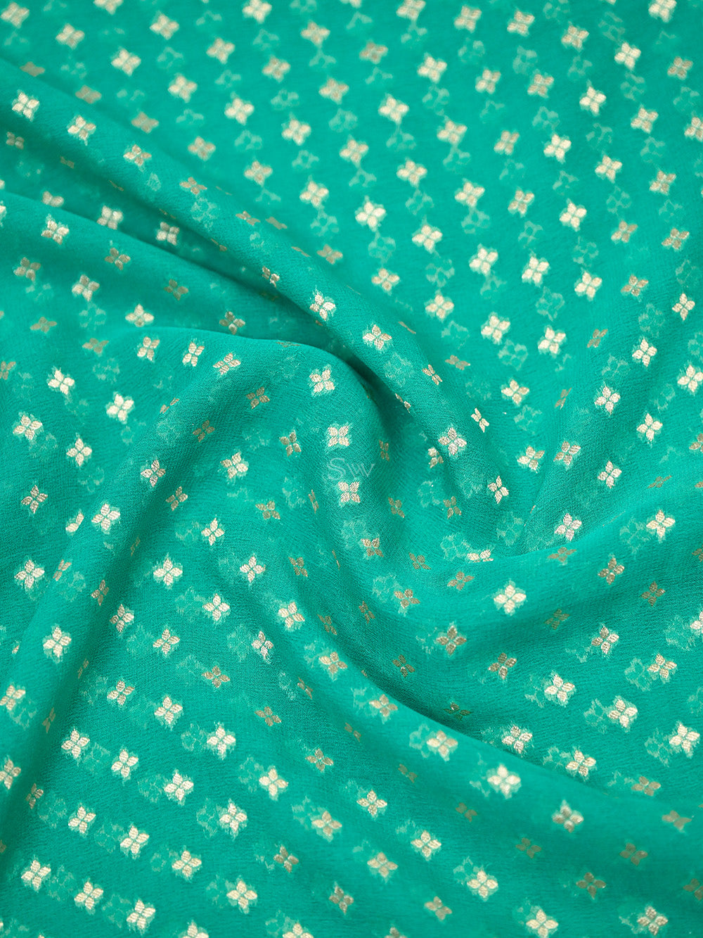 Aqua Green Konia Khaddi Georgette Handloom Banarasi Saree - Sacred Weaves