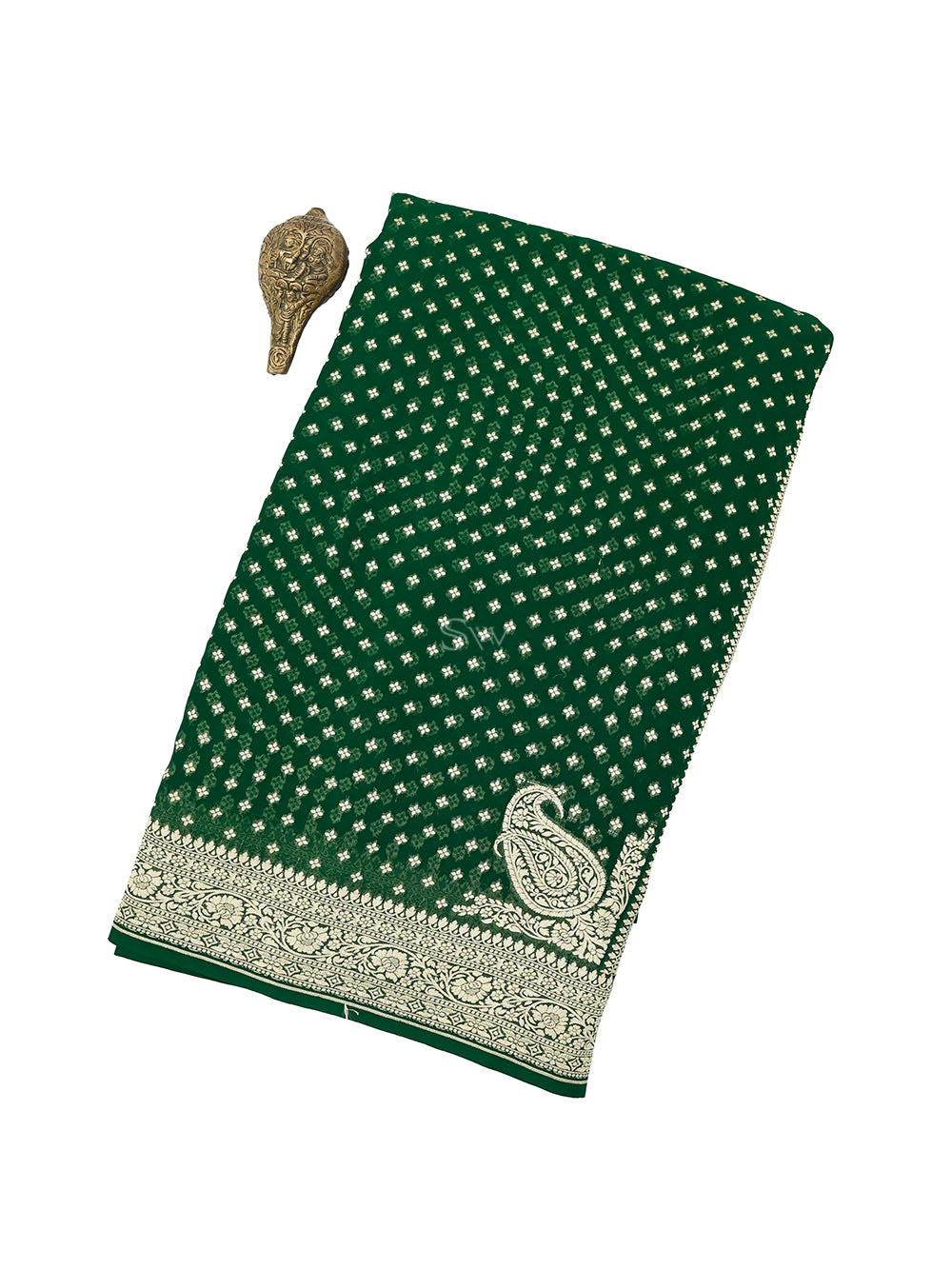 Bottle Green Konia Khaddi Georgette Handloom Banarasi Saree