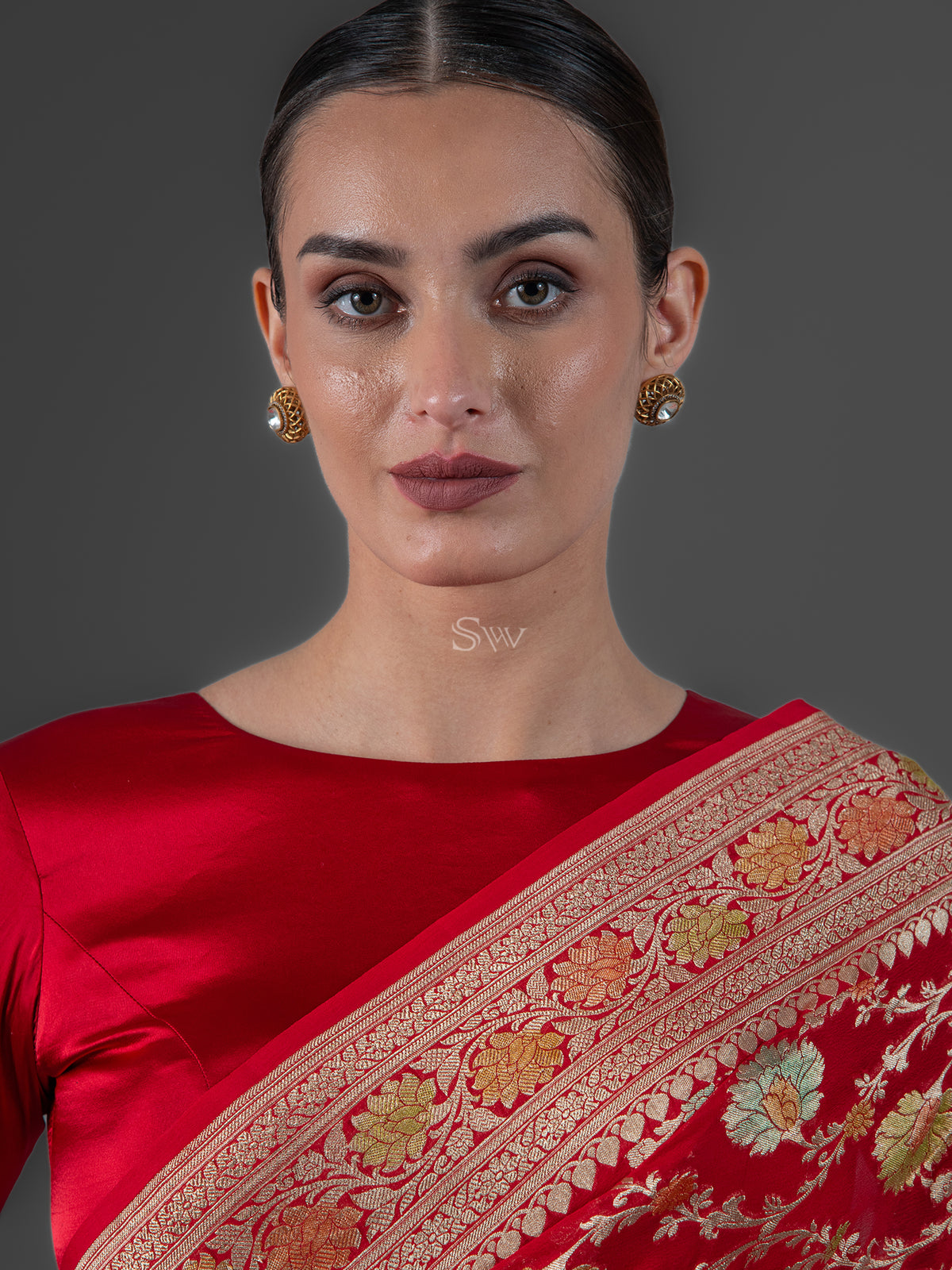 Red Rangkat Jaal Khaddi Georgette Handloom Banarasi Saree