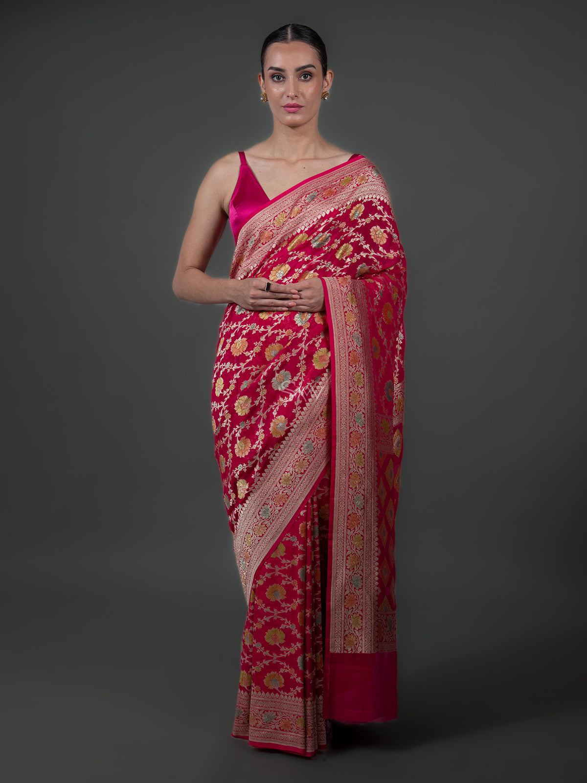 Pink Rangkat Jaal Khaddi Georgette Handloom Banarasi Saree