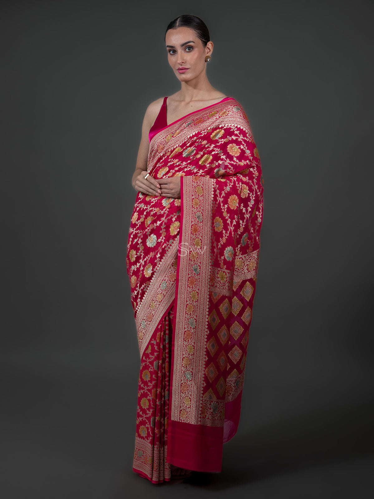 Pink Rangkat Jaal Khaddi Georgette Handloom Banarasi Saree