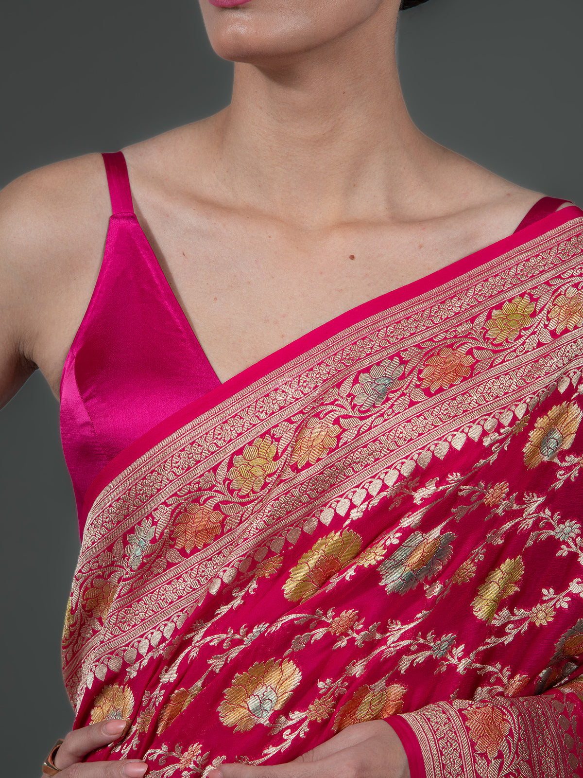 Pink Rangkat Jaal Khaddi Georgette Handloom Banarasi Saree