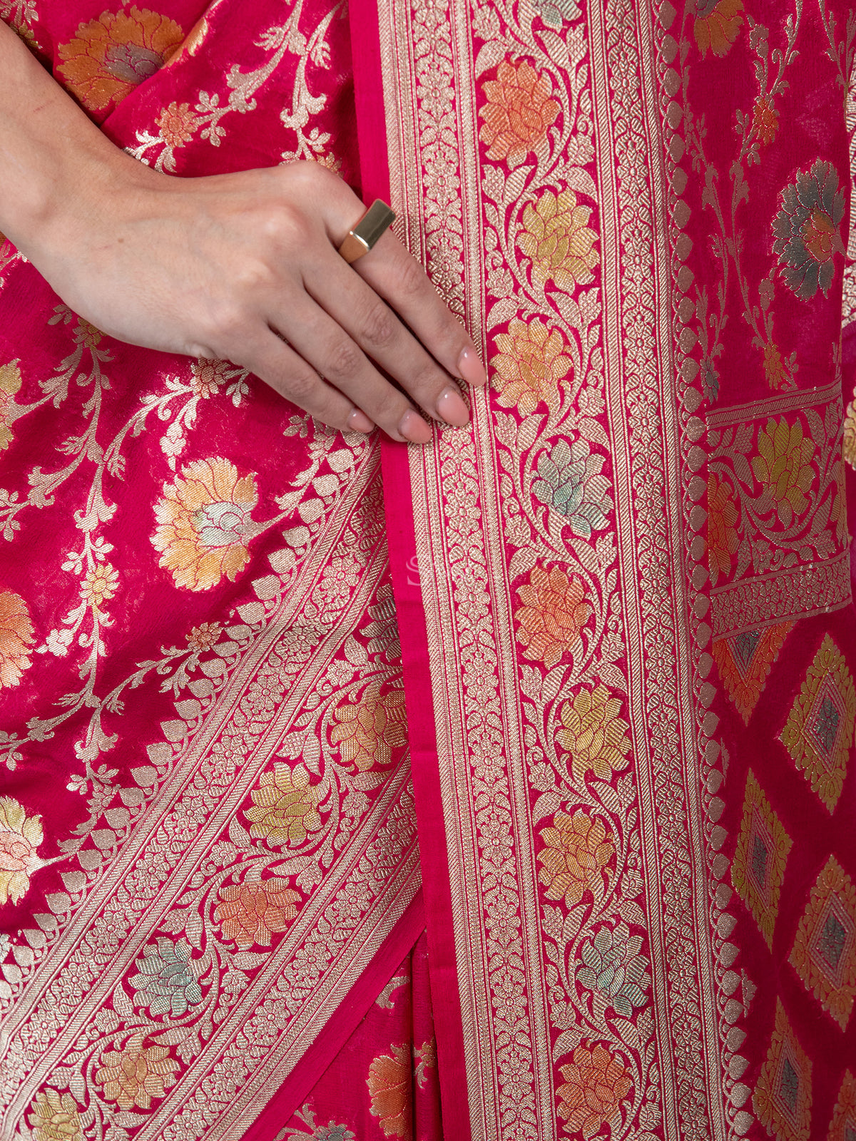 Pink Rangkat Jaal Khaddi Georgette Handloom Banarasi Saree