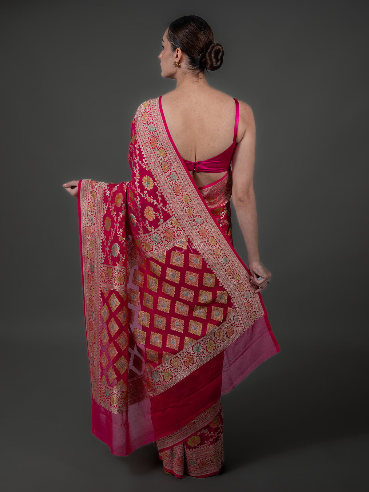 Pink Rangkat Jaal Khaddi Georgette Handloom Banarasi Saree