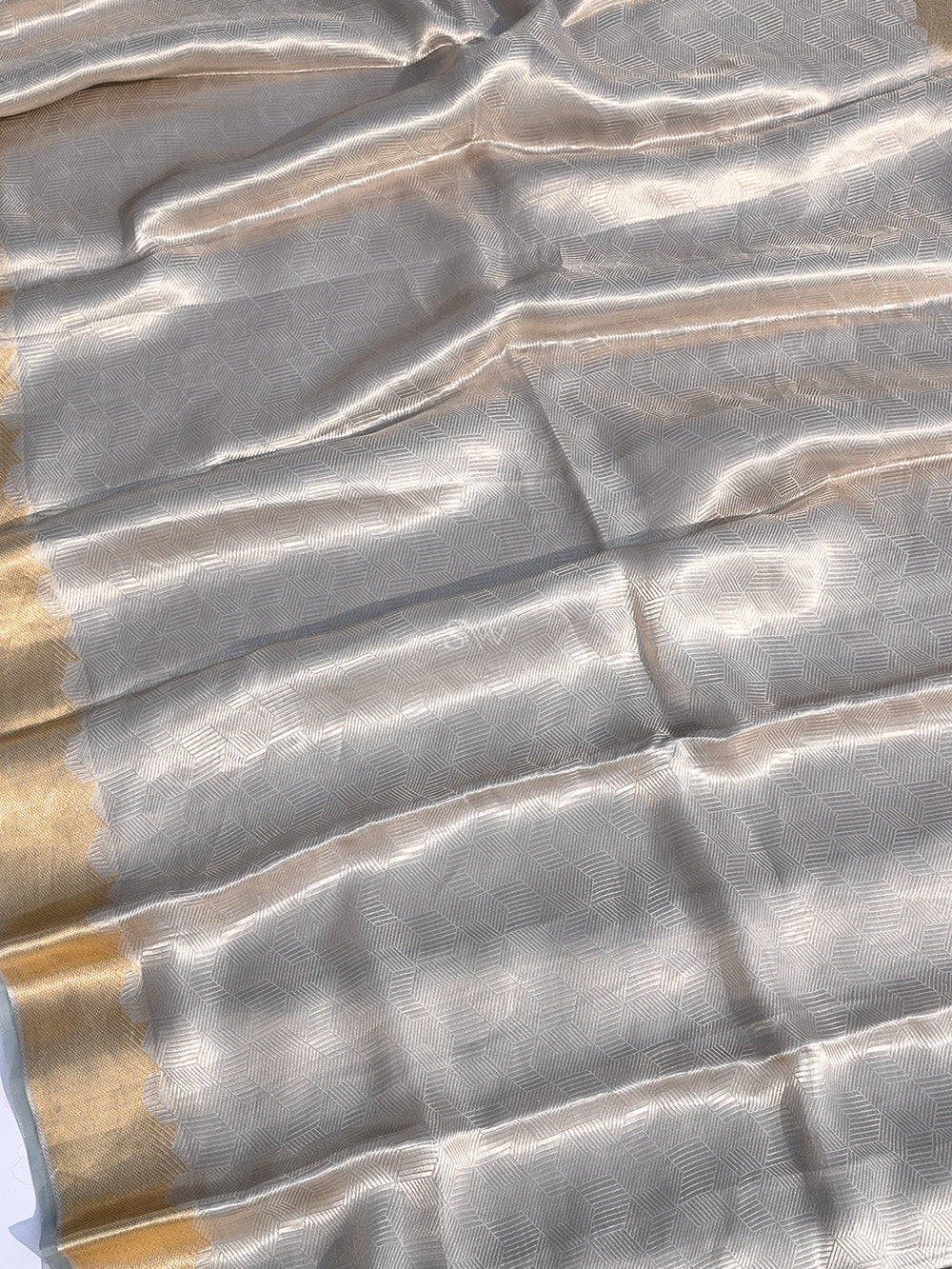 Bluish Grey Tissue Brocade Handloom Banarasi Saree