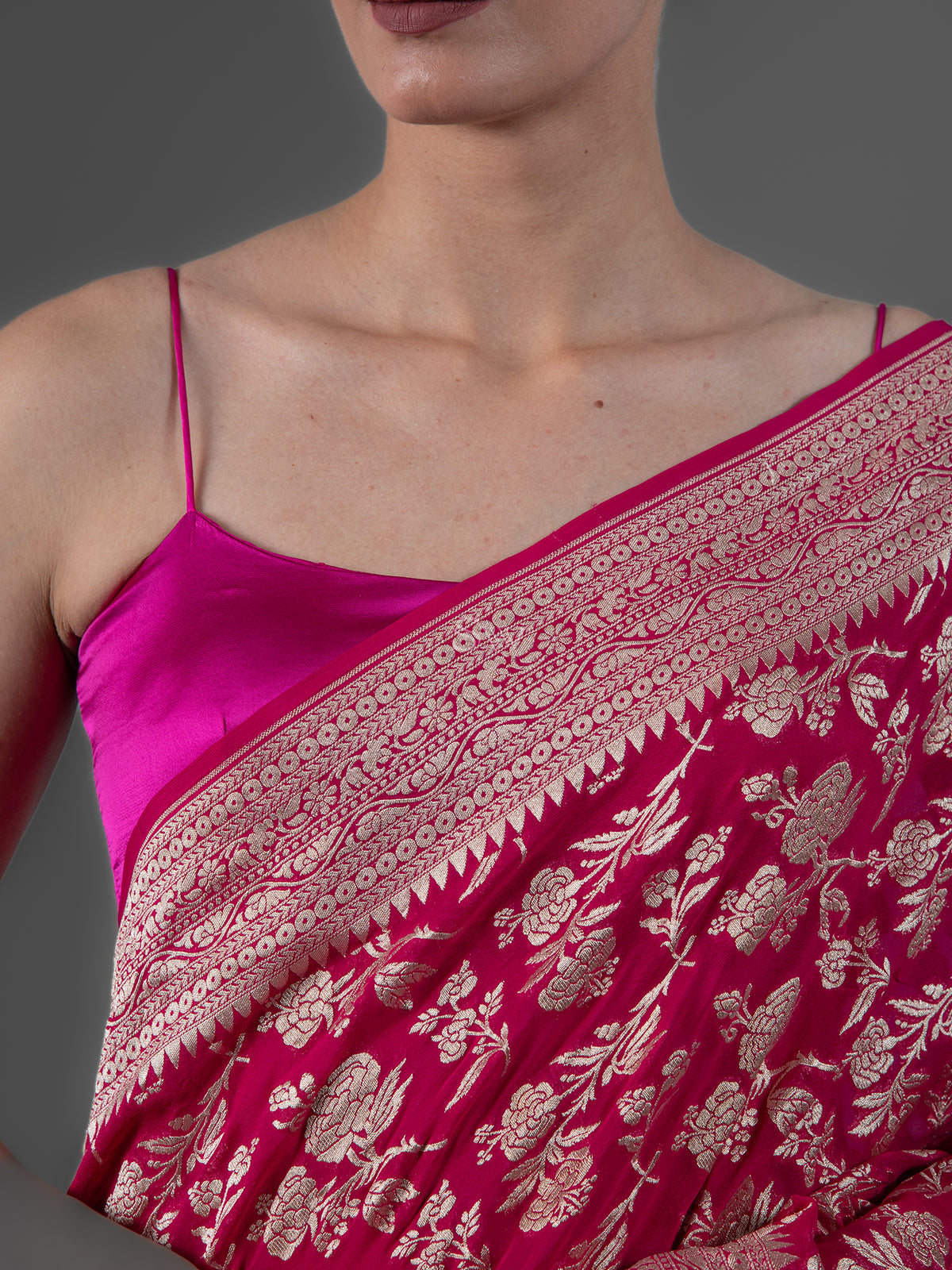 Magenta Jaal Khaddi Georgette Handloom Banarasi Saree - Sacred Weaves