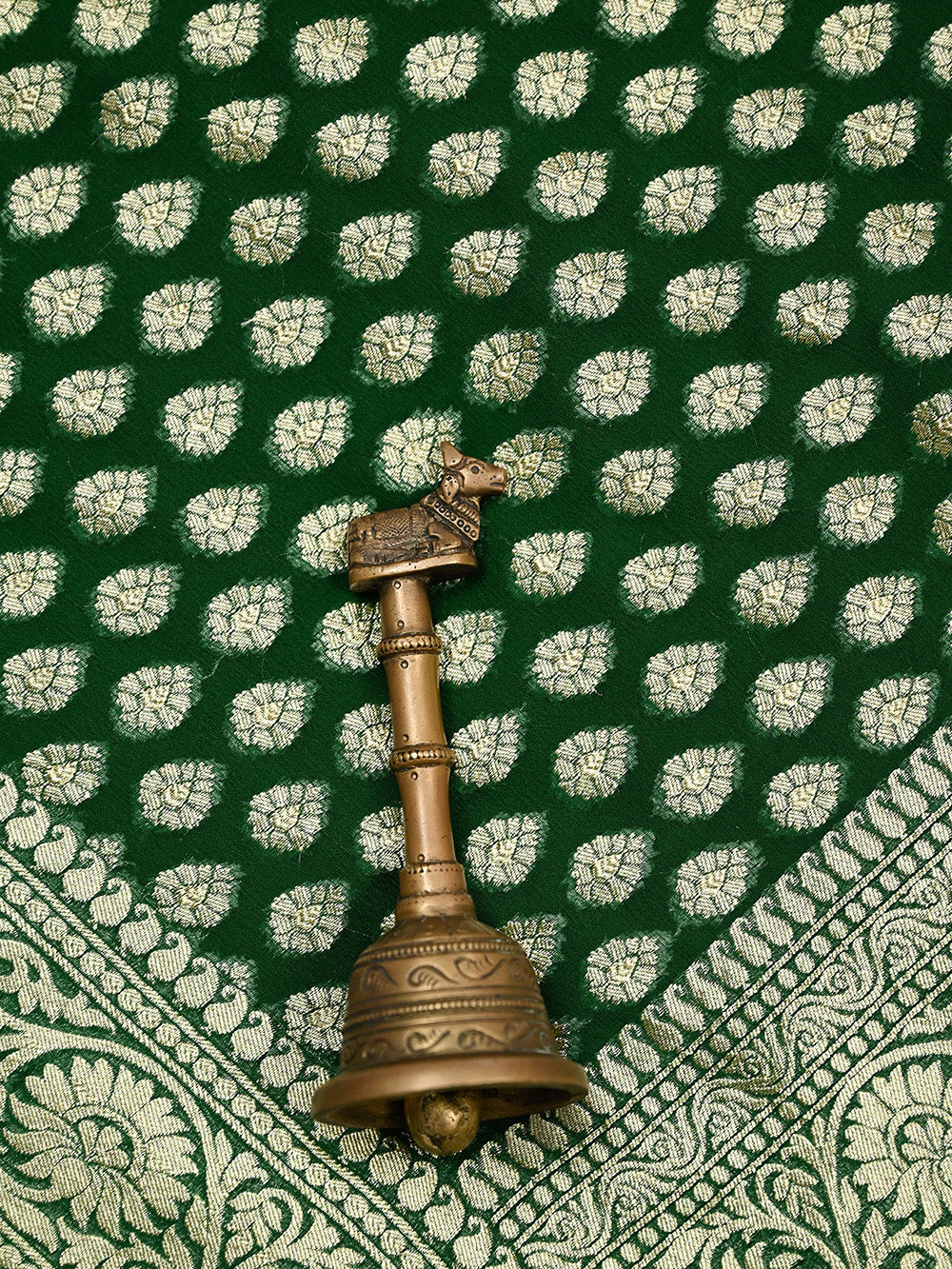 Bottle Green Booti Khaddi Georgette Handloom Banarasi Saree - Sacred Weaves