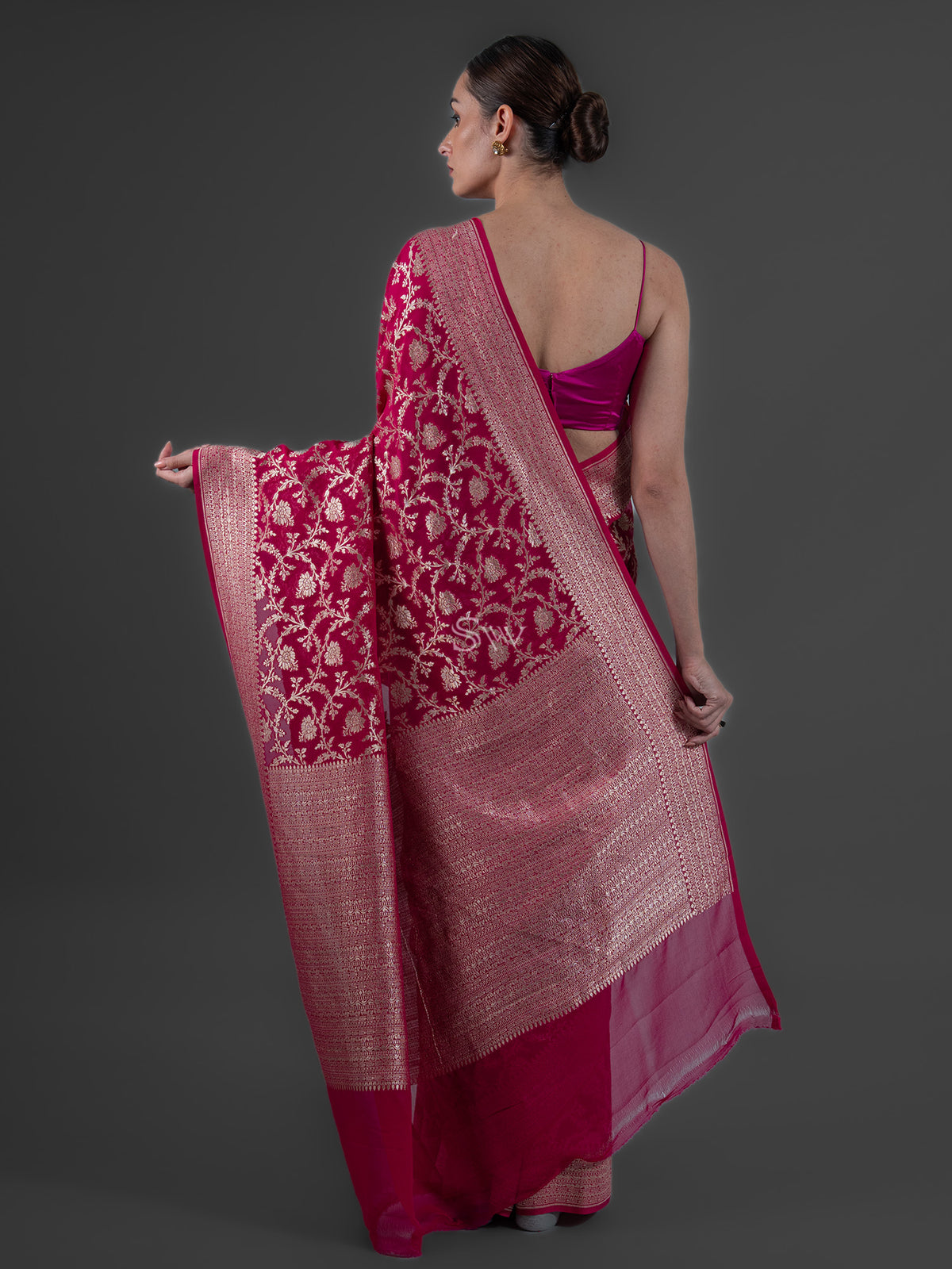 Magenta Jaal Khaddi Georgette Handloom Banarasi Saree - Sacred Weaves