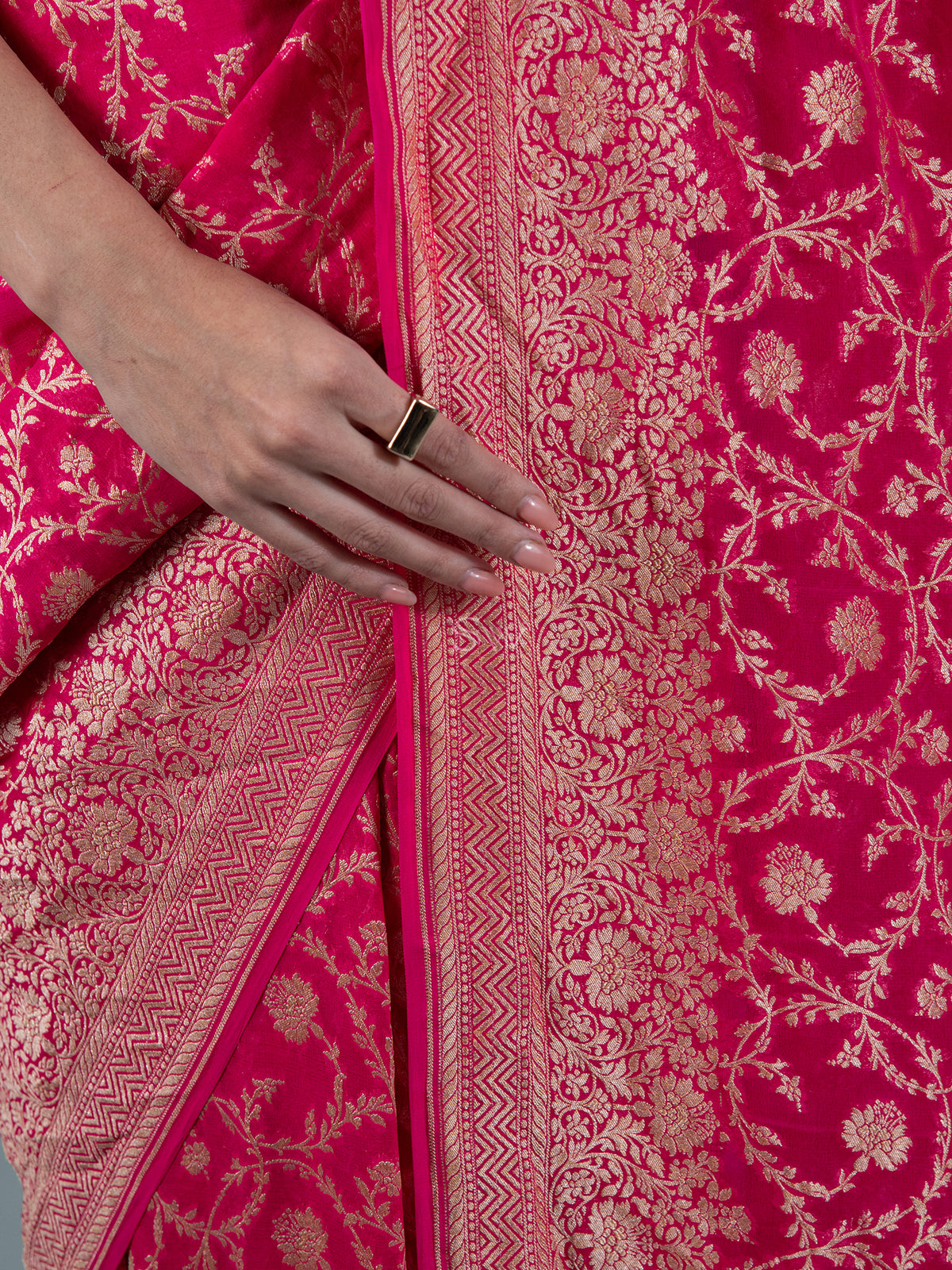 Magenta Jaal Khaddi Georgette Handloom Banarasi Saree - Sacred Weaves