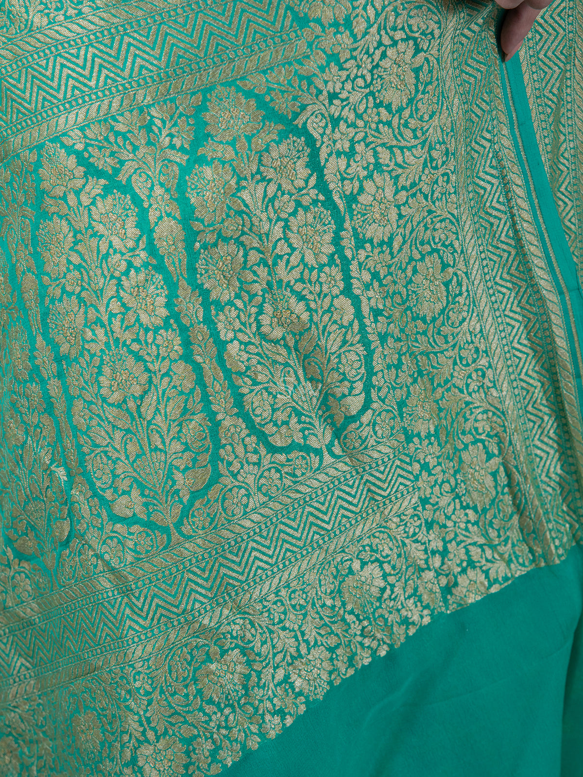 Sea Green Jaal Khaddi Georgette Handloom Banarasi Saree - Sacred Weaves