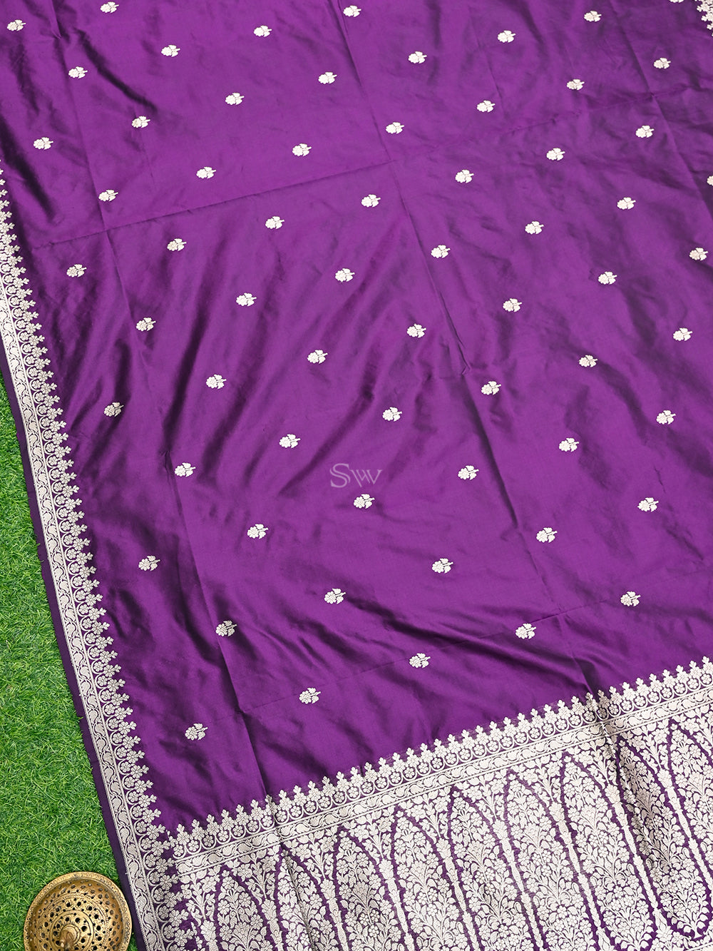 Purple Booti Katan Silk Handloom Banarasi Dupatta - Sacred Weaves