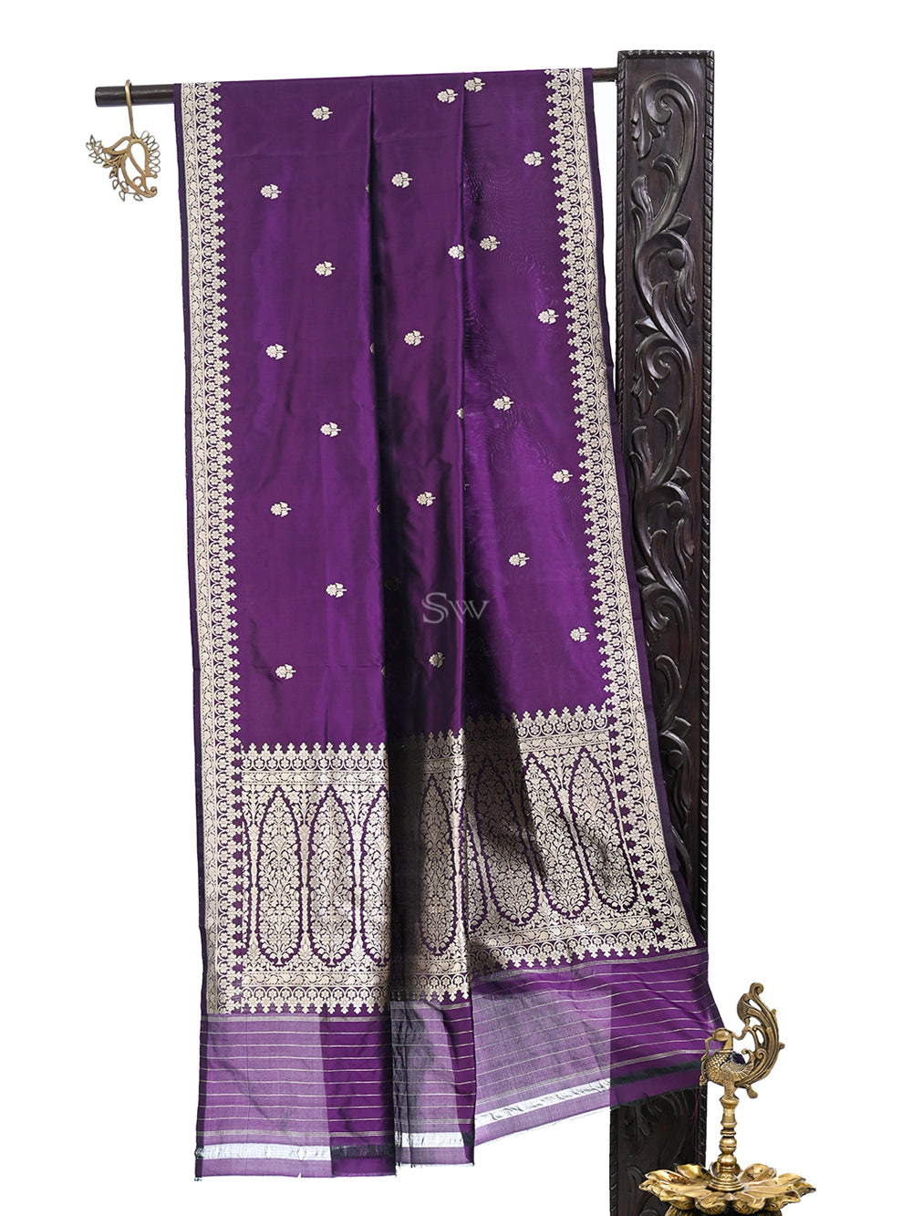 Purple Booti Katan Silk Handloom Banarasi Dupatta - Sacred Weaves