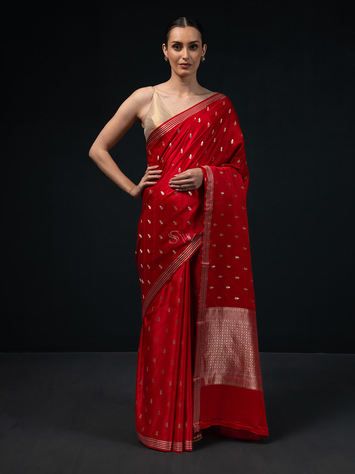 Red Satin Tanchoi Handloom Banarasi Saree - Sacred Weaves