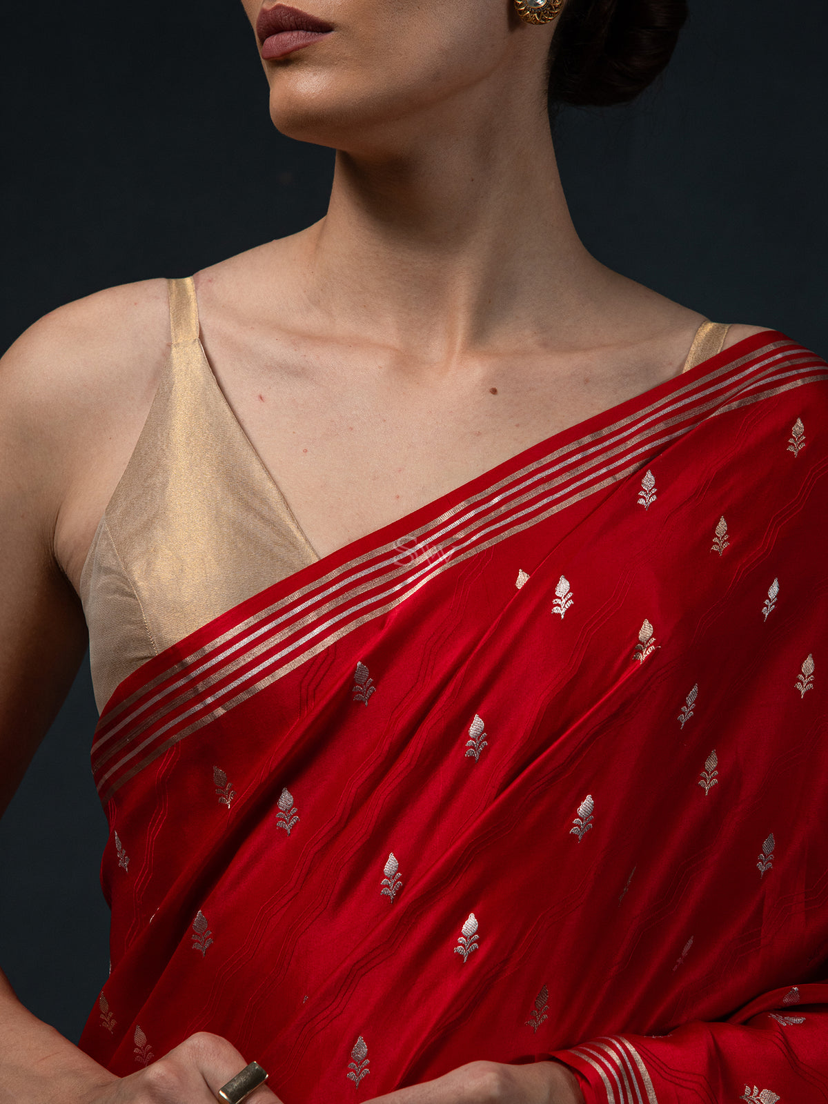 Red Satin Tanchoi Handloom Banarasi Saree - Sacred Weaves