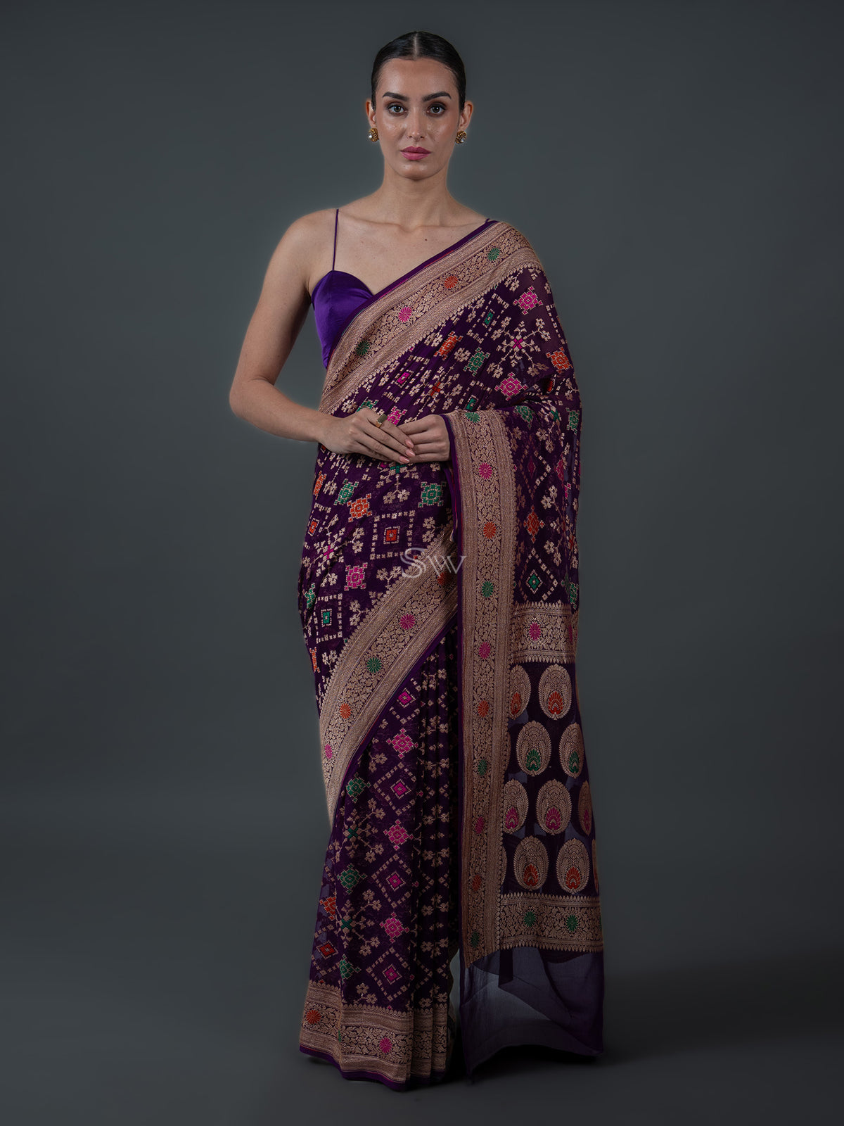 Purple Meenakari Jaal Khaddi Georgette Handloom Banarasi Saree