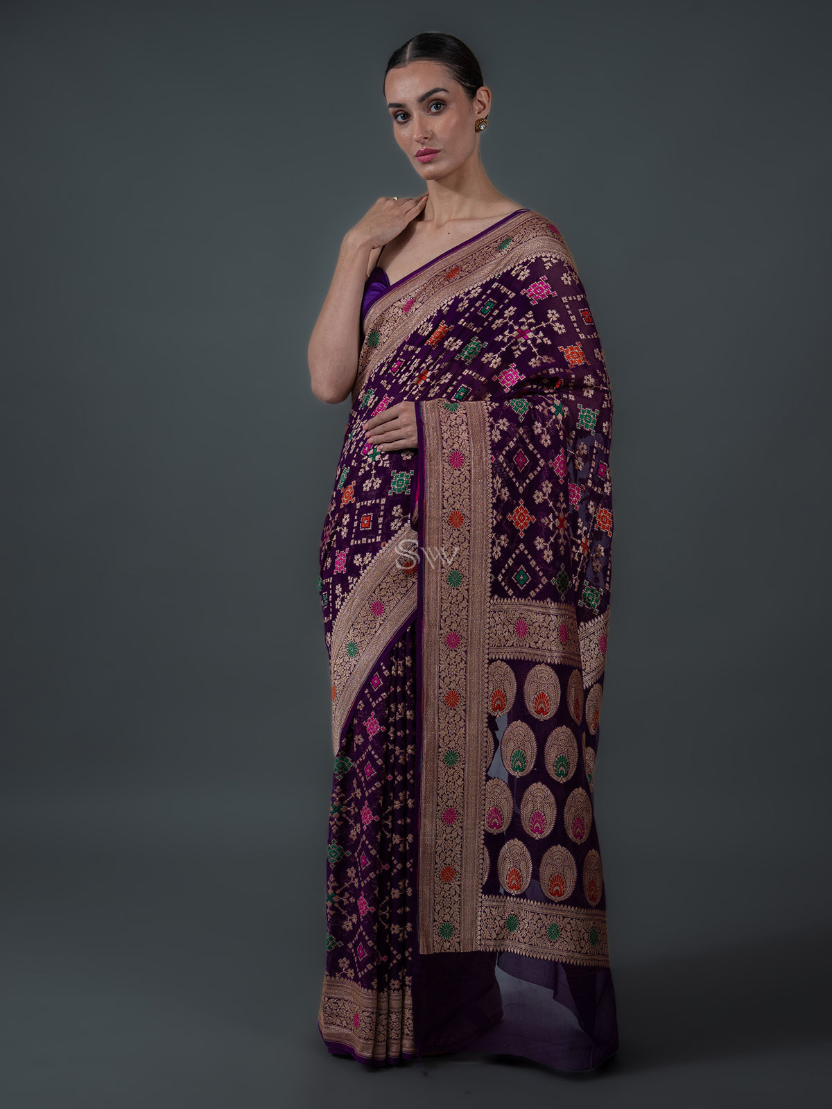 Purple Meenakari Jaal Khaddi Georgette Handloom Banarasi Saree