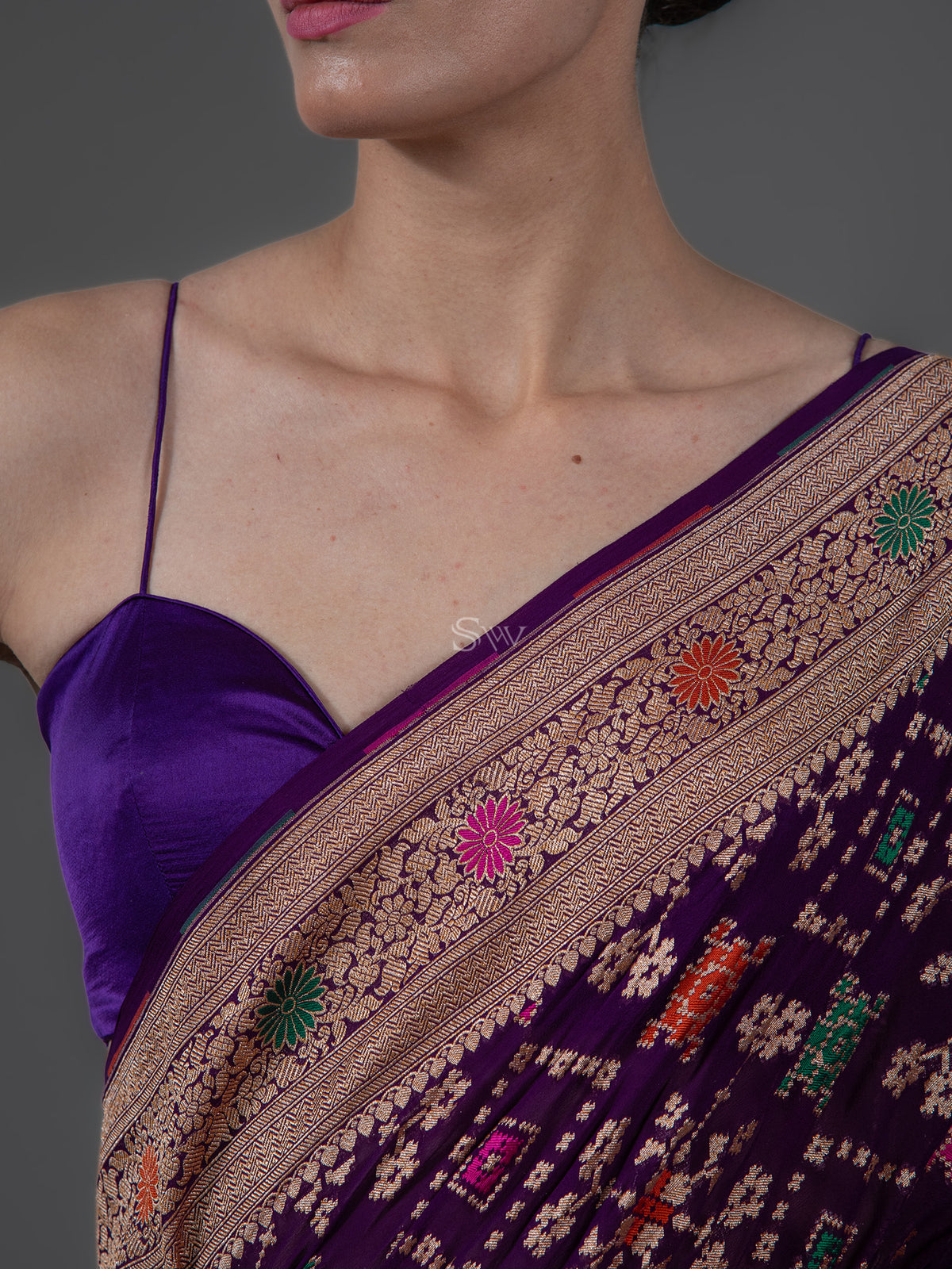 Purple Meenakari Jaal Khaddi Georgette Handloom Banarasi Saree