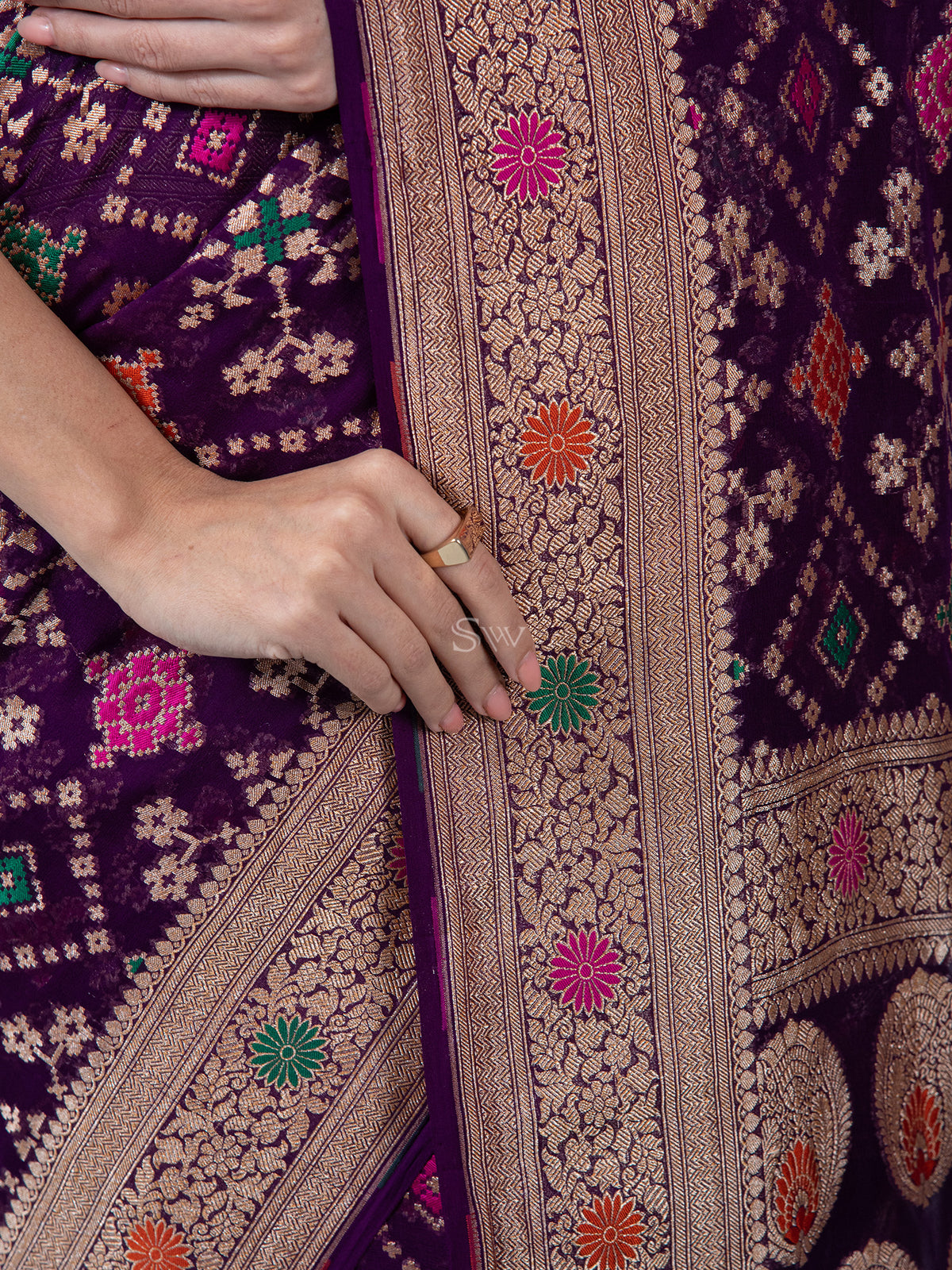 Purple Meenakari Jaal Khaddi Georgette Handloom Banarasi Saree