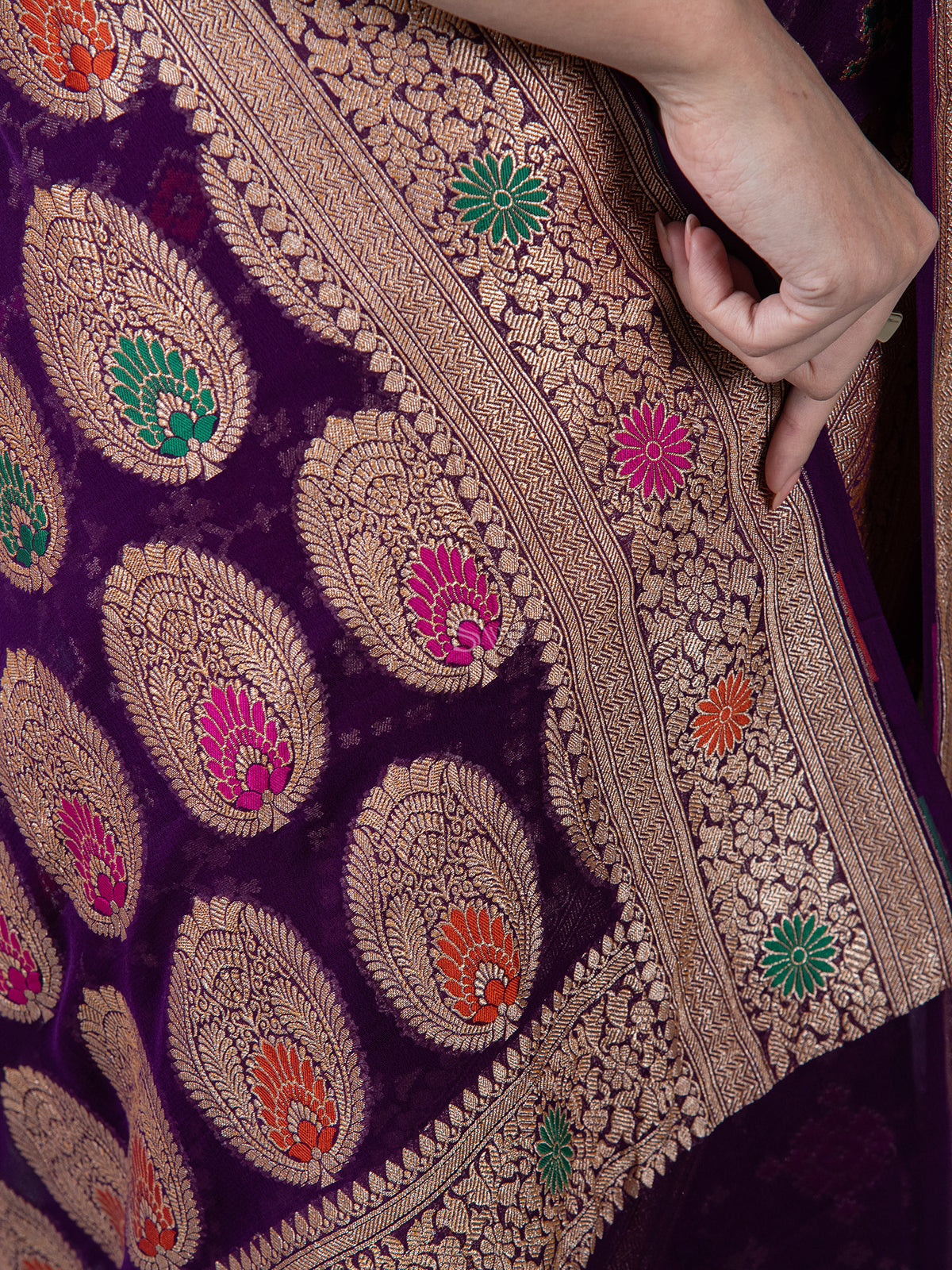 Purple Meenakari Jaal Khaddi Georgette Handloom Banarasi Saree