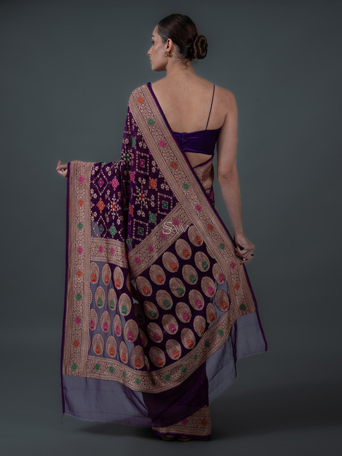 Purple Meenakari Jaal Khaddi Georgette Handloom Banarasi Saree