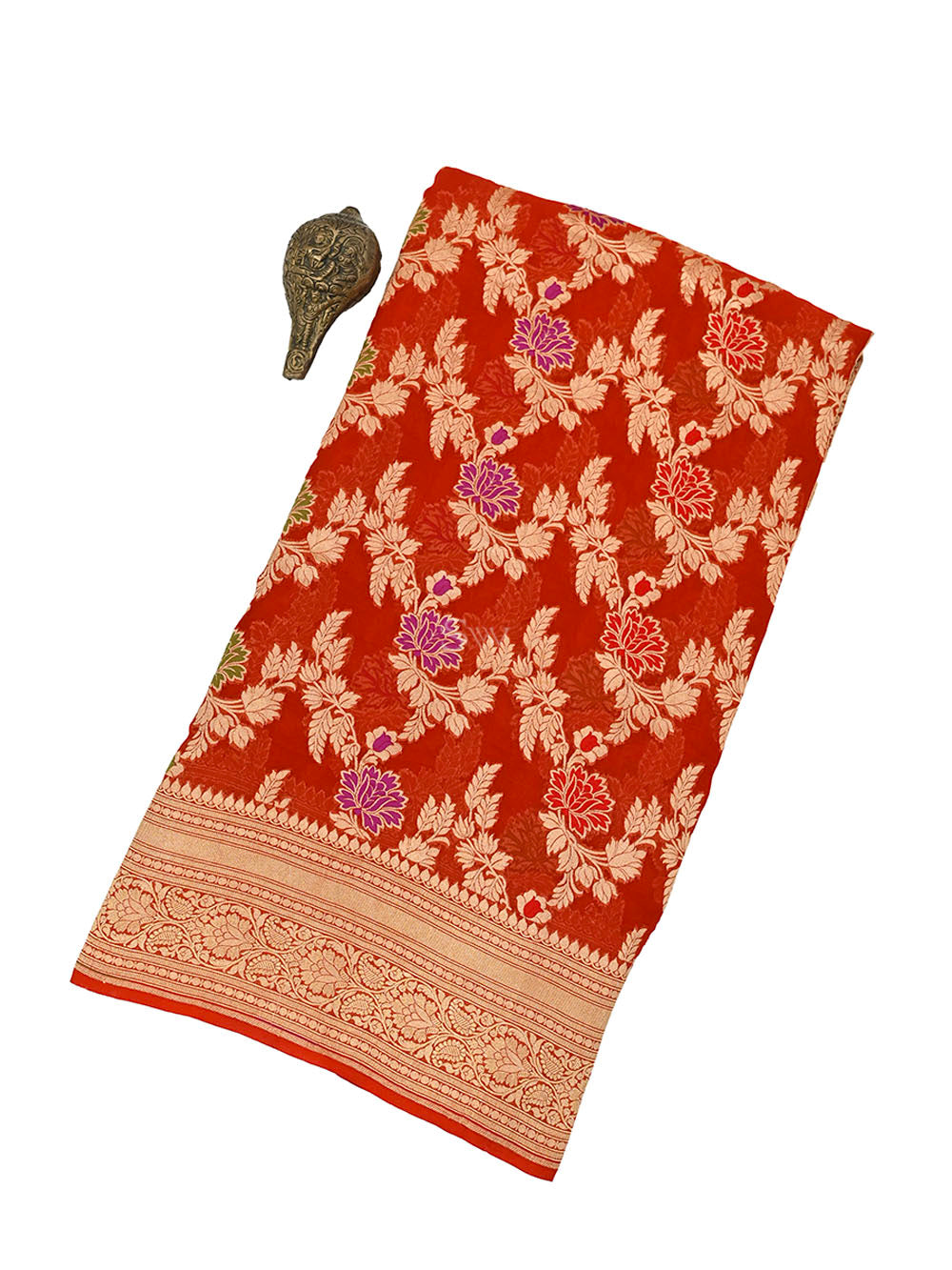 Dark Orange Meenakari Jaal Khaddi Georgette Handloom Banarasi Saree