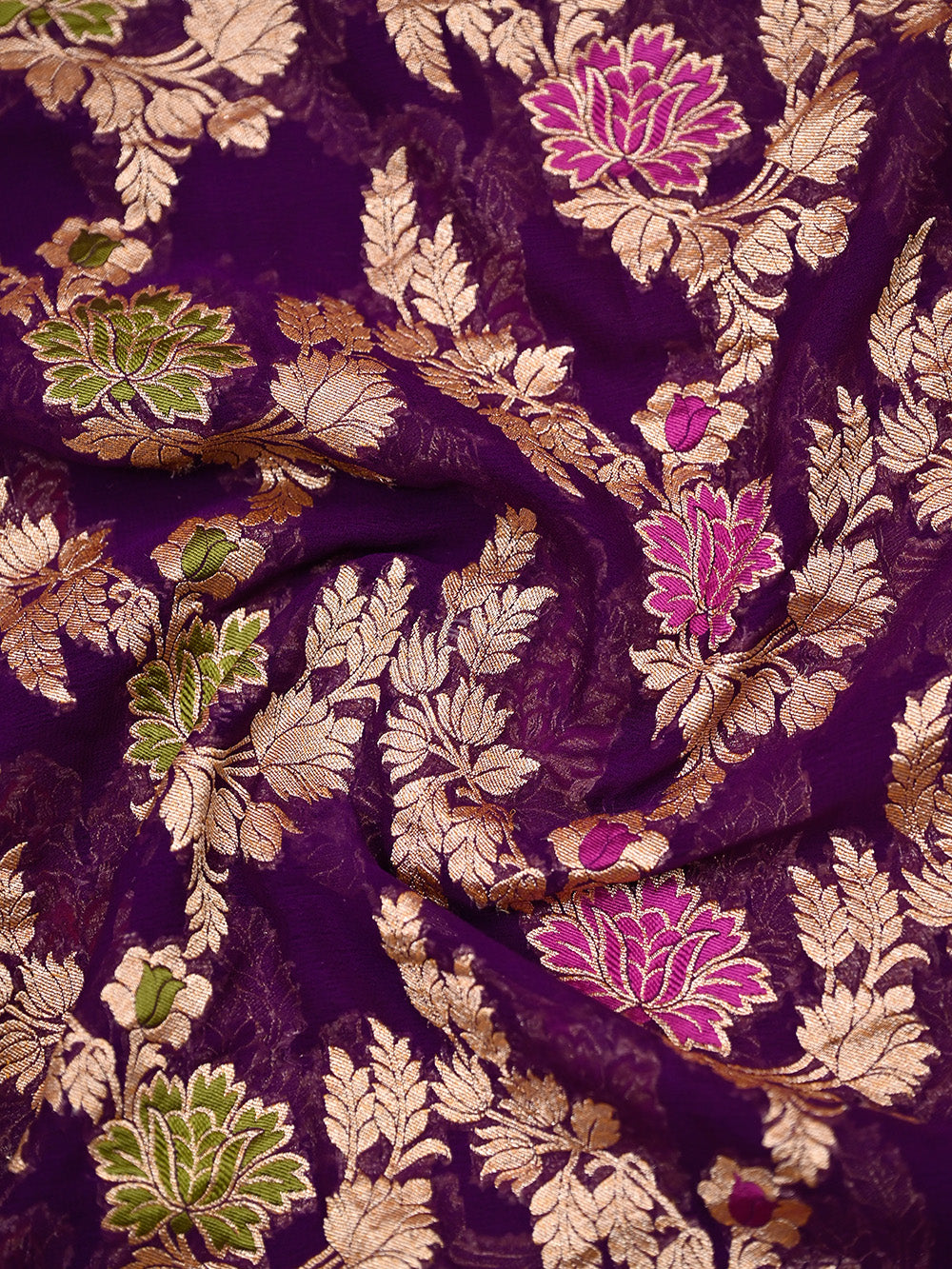 Dark Purple Meenakari Jaal Khaddi Georgette Handloom Banarasi Saree