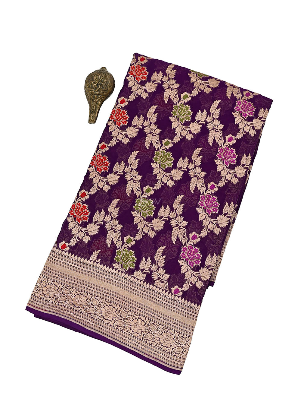 Dark Purple Meenakari Jaal Khaddi Georgette Handloom Banarasi Saree