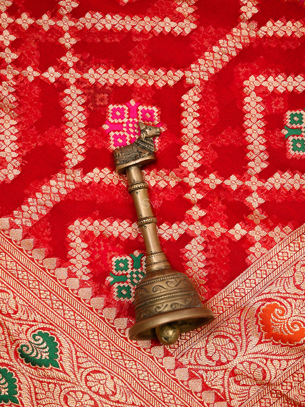 Red Meenakari Jaal Khaddi Georgette Handloom Banarasi Saree