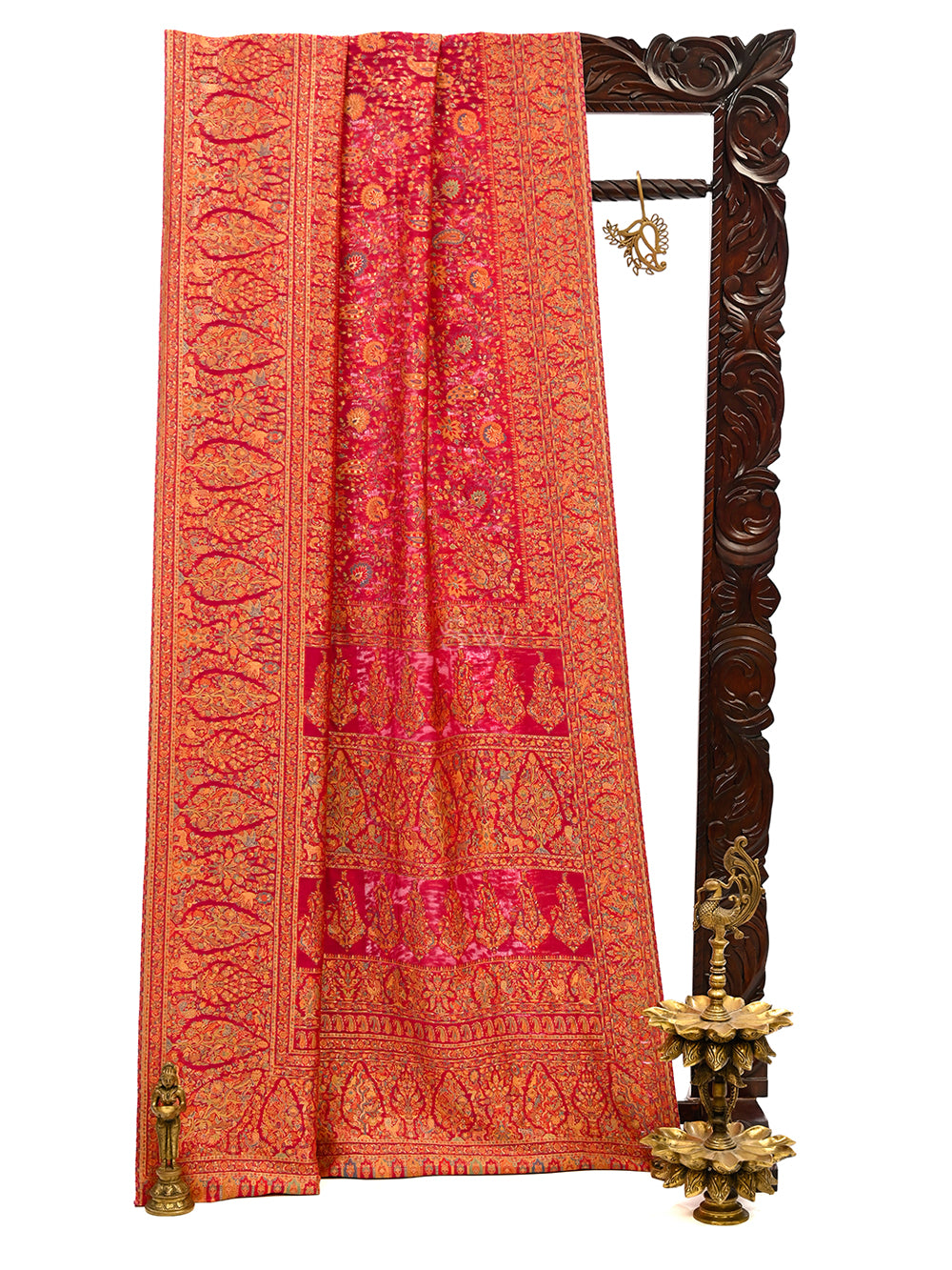 Red Pashmina Moonga Silk Handloom Banarasi Saree - Sacred Weaves