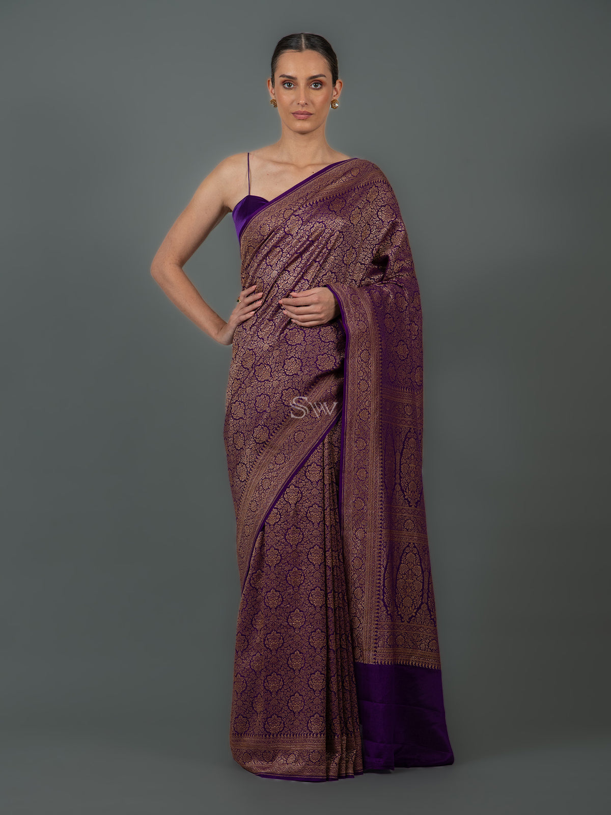 Purple Jaal Crepe Silk Handloom Banarasi Saree - Sacred Weaves