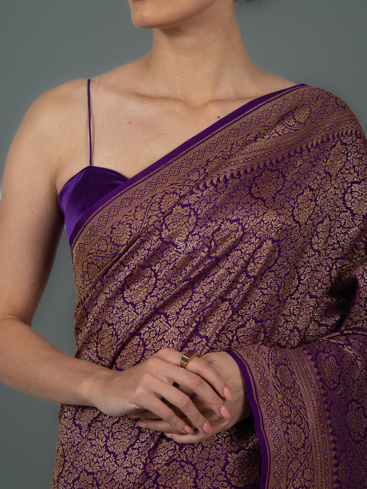 Purple Jaal Crepe Silk Handloom Banarasi Saree - Sacred Weaves