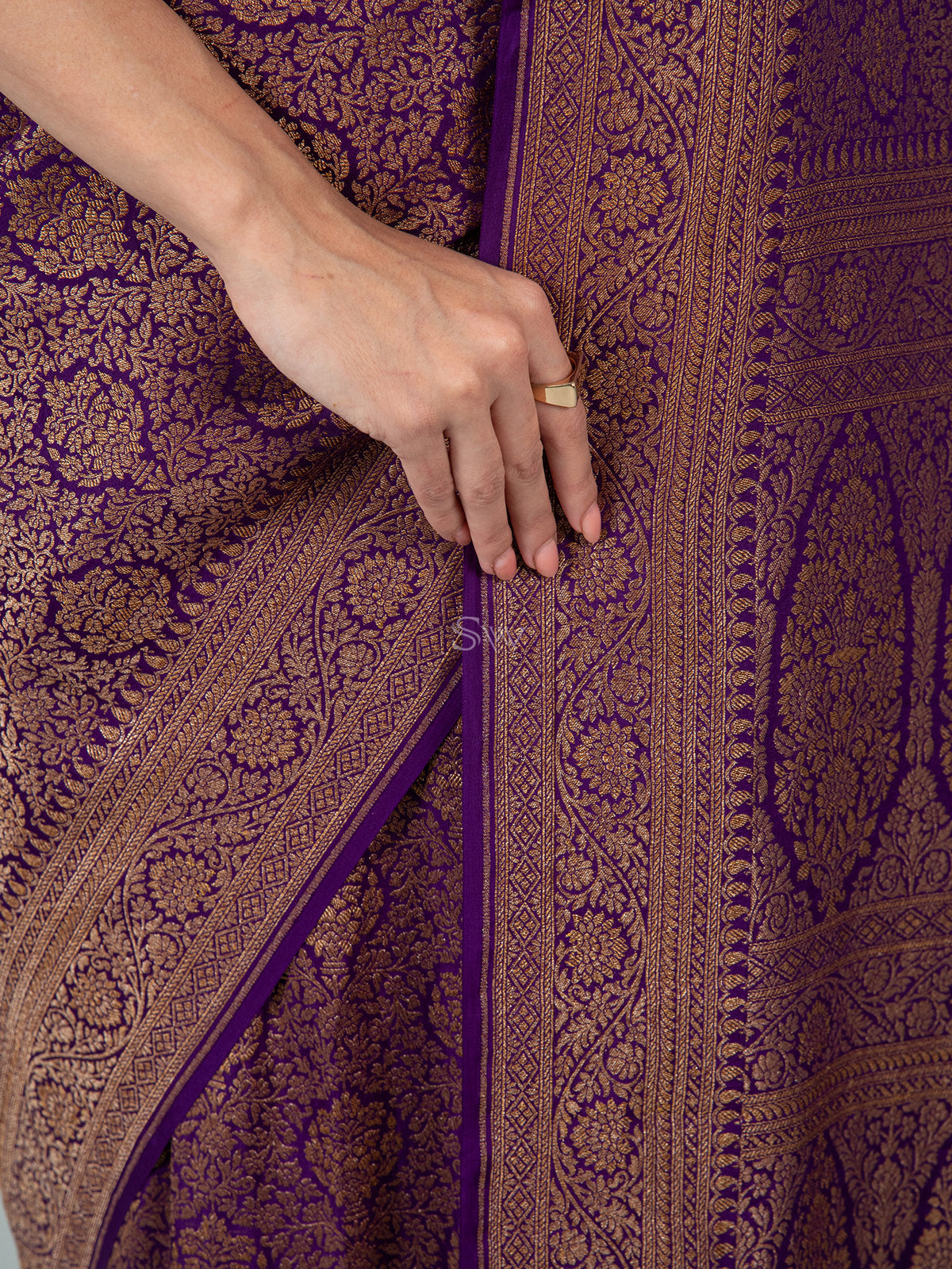 Purple Jaal Crepe Silk Handloom Banarasi Saree - Sacred Weaves