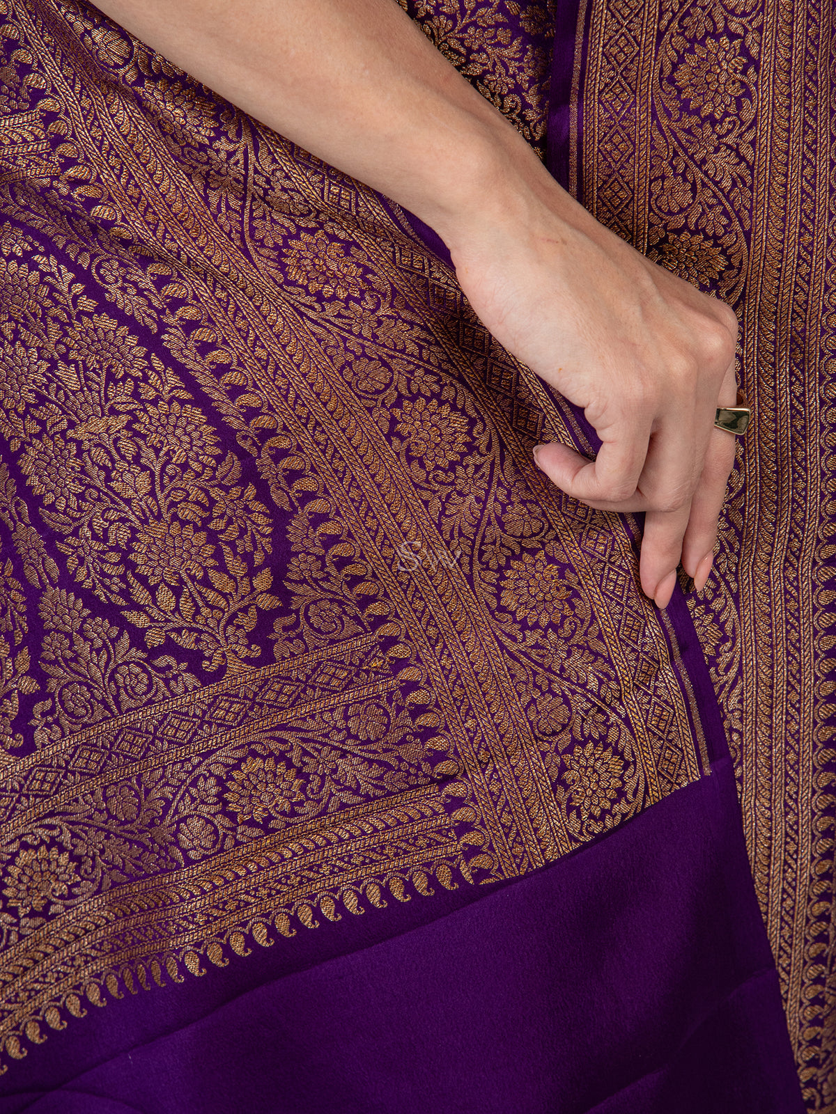 Purple Jaal Crepe Silk Handloom Banarasi Saree - Sacred Weaves