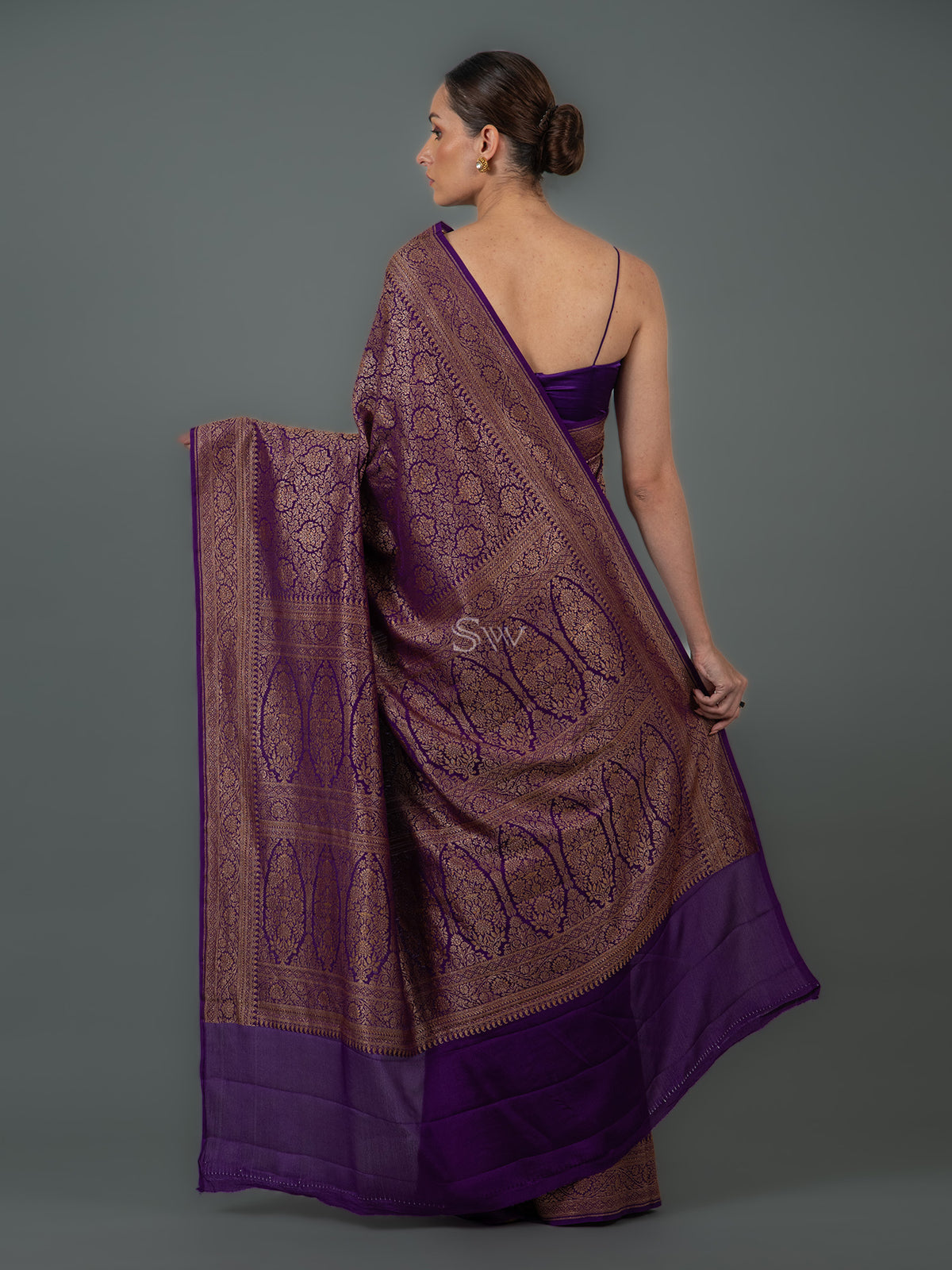 Purple Jaal Crepe Silk Handloom Banarasi Saree - Sacred Weaves